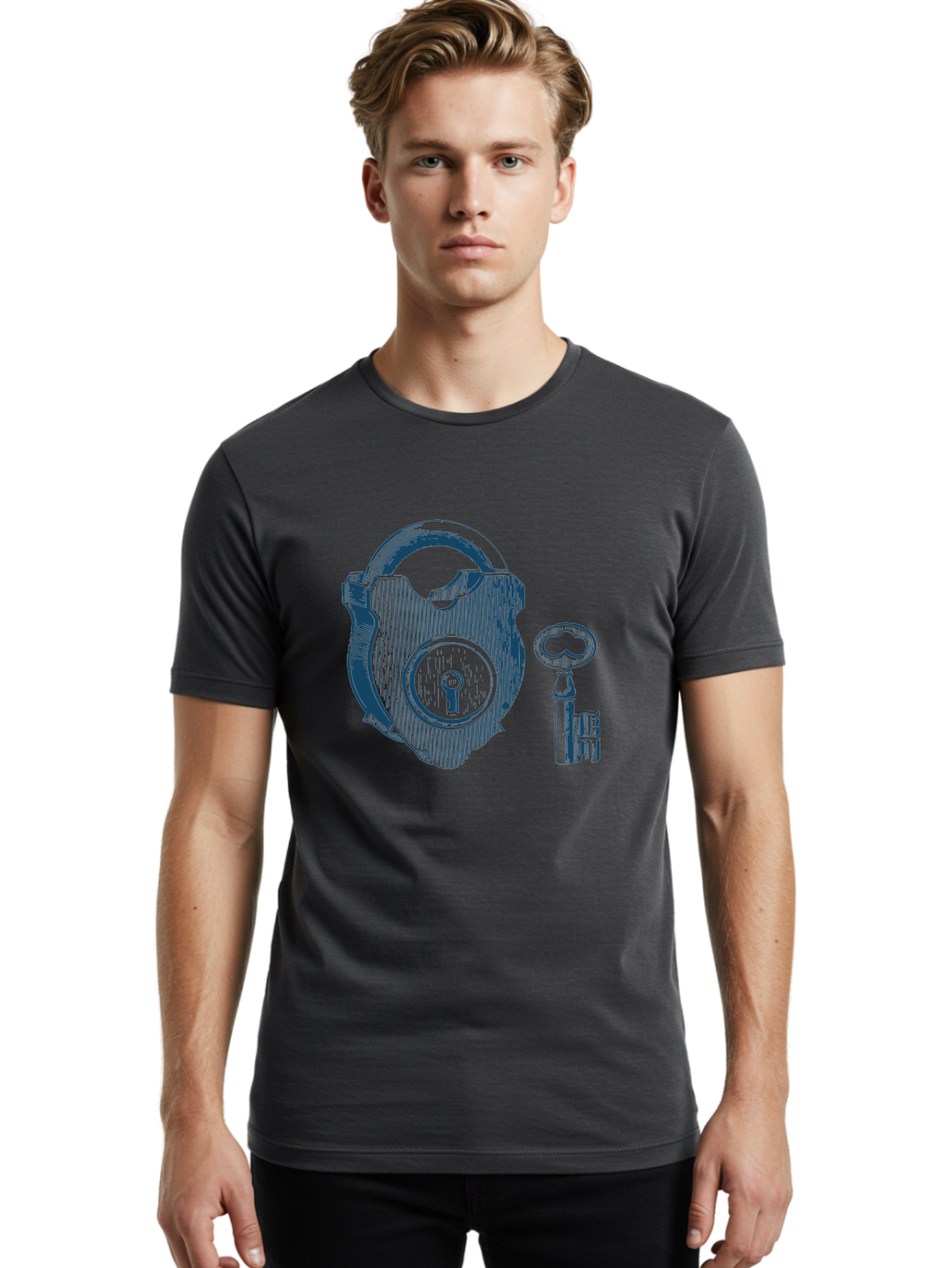 Lock Men'S Graphic Tee, 100% Cotton, Comfortable Casual Summer Wear, Machine Washable, Padlock With Key, Security Symbol, Protection, Safety, Lock And Key Mechanism, Access Control, Secure Lock Aae461