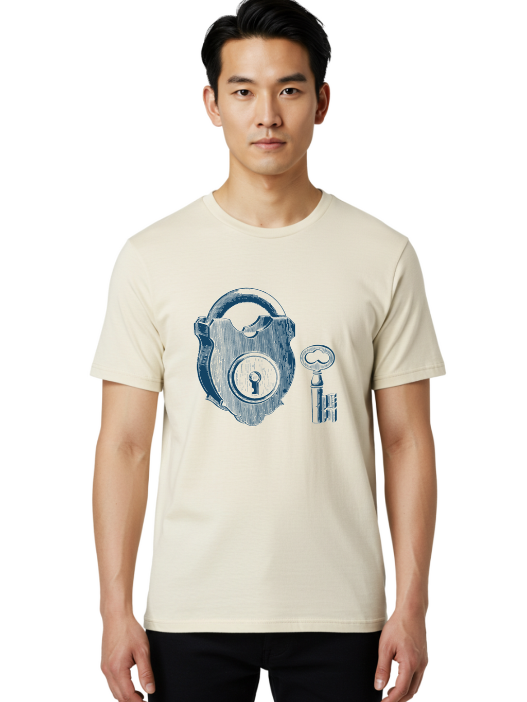 Lock Men'S Graphic Tee, 100% Cotton, Comfortable Casual Summer Wear, Machine Washable, Padlock With Key, Security Symbol, Protection, Safety, Lock And Key Mechanism, Access Control, Secure Lock Aae461