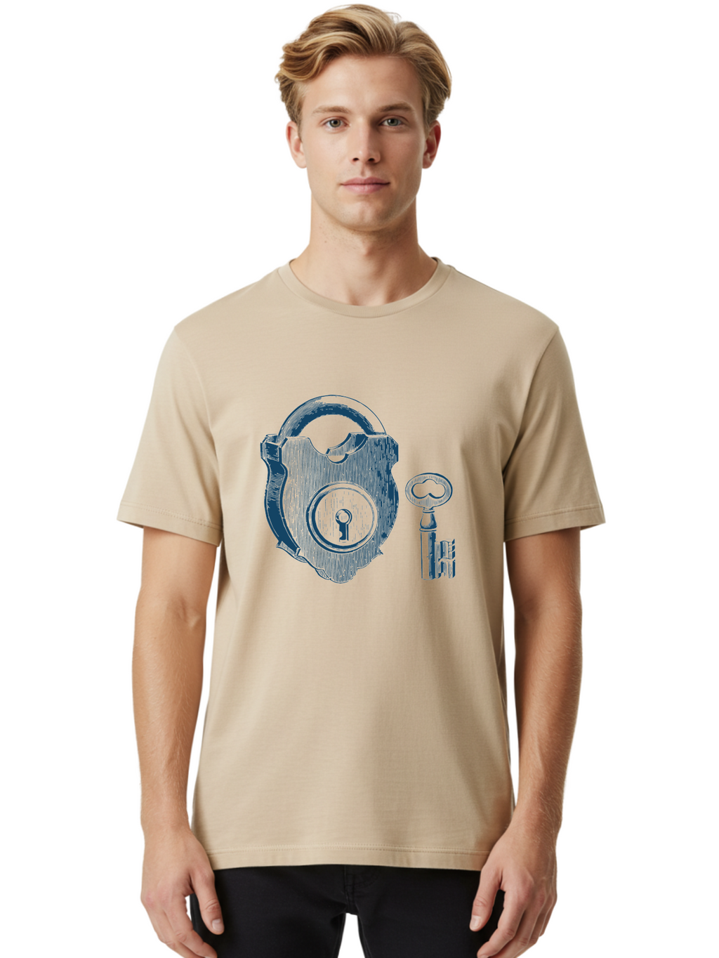 Lock Men'S Graphic Tee, 100% Cotton, Comfortable Casual Summer Wear, Machine Washable, Padlock With Key, Security Symbol, Protection, Safety, Lock And Key Mechanism, Access Control, Secure Lock Aae461