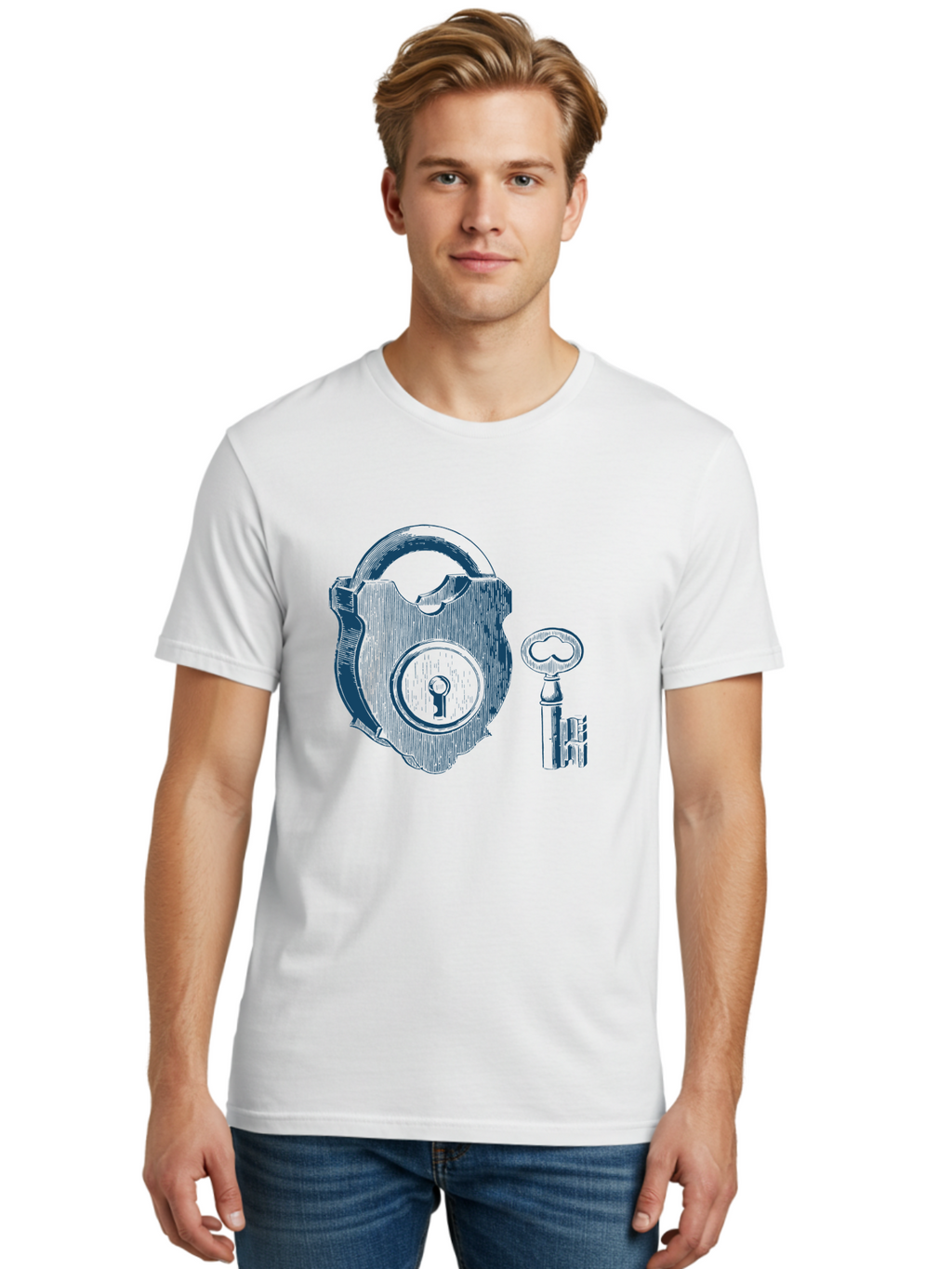 Lock Men'S Graphic Tee, 100% Cotton, Comfortable Casual Summer Wear, Machine Washable, Padlock With Key, Security Symbol, Protection, Safety, Lock And Key Mechanism, Access Control, Secure Lock Aae461