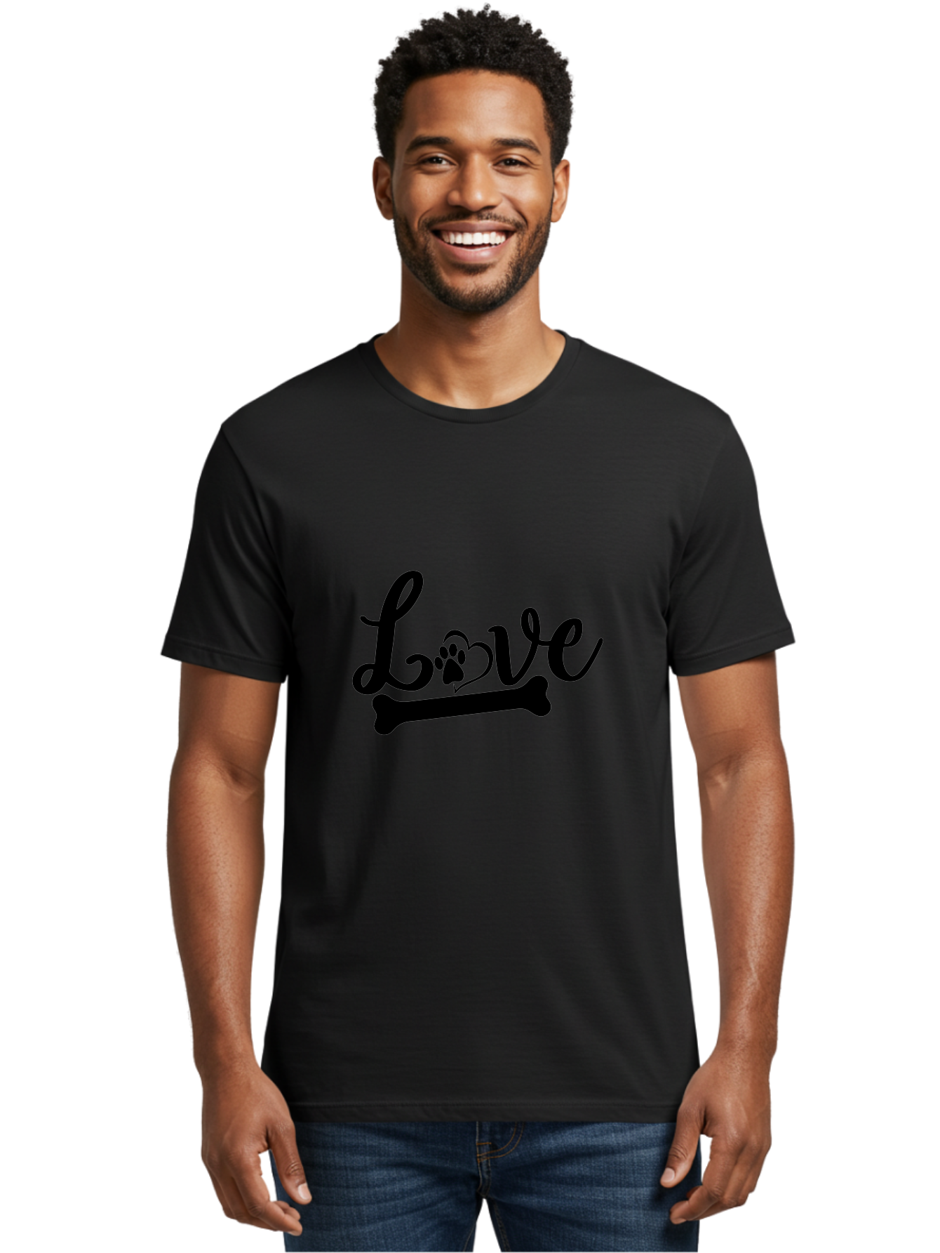 Love-01 Men'S Graphic Tee, 100% Cotton, Comfortable Casual Summer Wear, Machine Washable, Dog Love, Pet Affection, Animal Companionship, Paw Print, Heart Symbol, Bone Symbol, Cursive Text, Pet Owners, Dog Lovers, Heartwarming, Affectionate Aae463