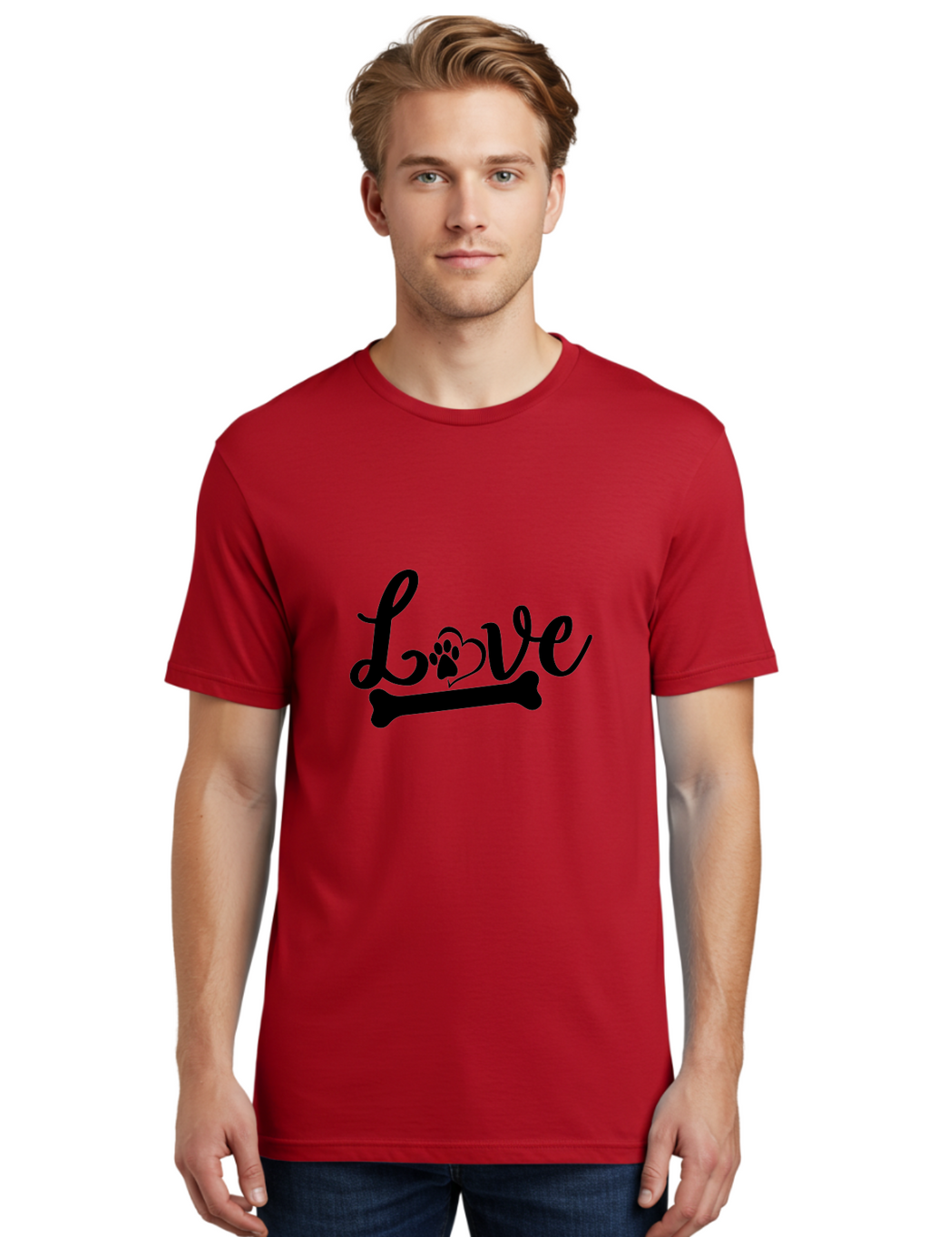 Love-01 Men'S Graphic Tee, 100% Cotton, Comfortable Casual Summer Wear, Machine Washable, Dog Love, Pet Affection, Animal Companionship, Paw Print, Heart Symbol, Bone Symbol, Cursive Text, Pet Owners, Dog Lovers, Heartwarming, Affectionate Aae463