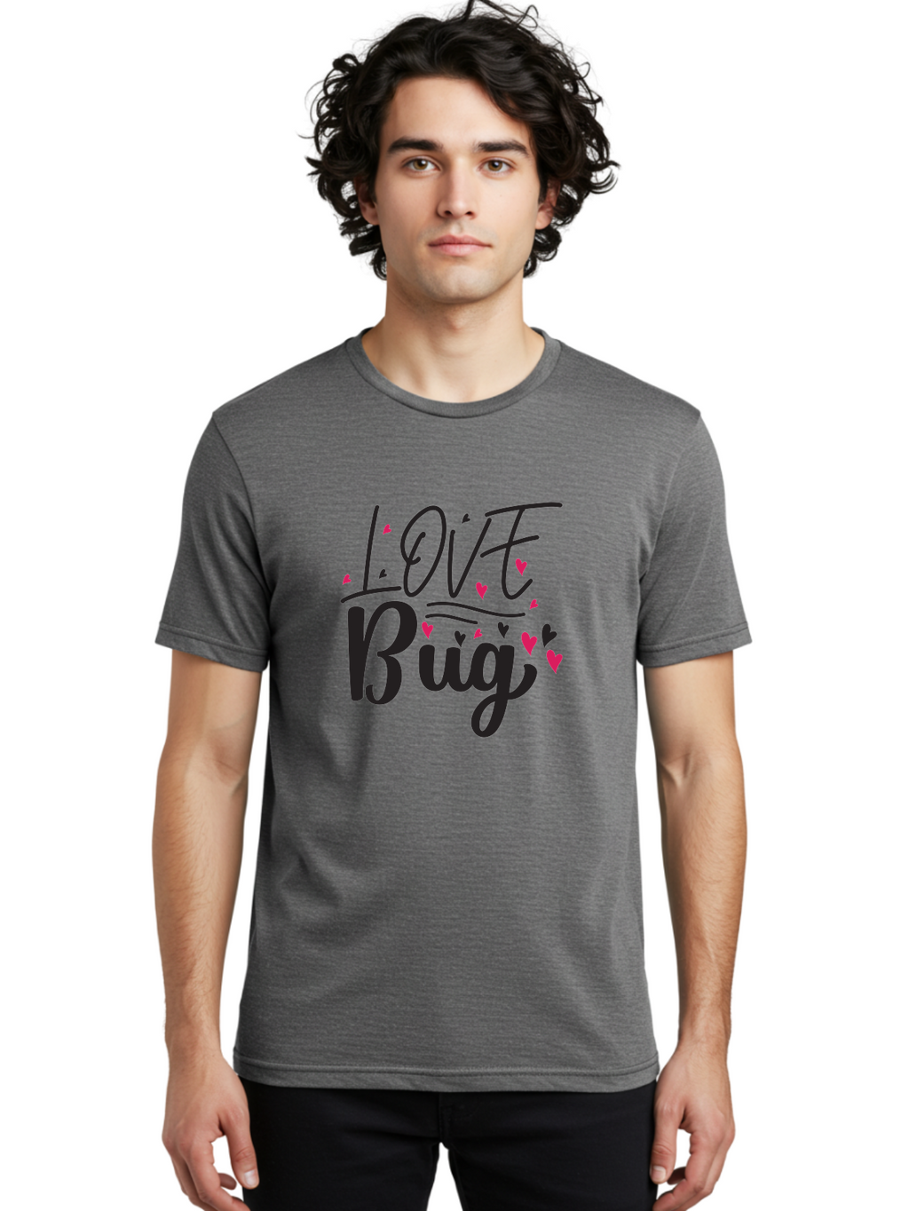 Love Bug Men'S Graphic Tee, 100% Cotton, Comfortable Casual Summer Wear, Machine Washable, Love Bug, Cute Typography, Hand Drawn Hearts, Pink Hearts, Valentines Day, Romance, Lovely, Charming Aae465