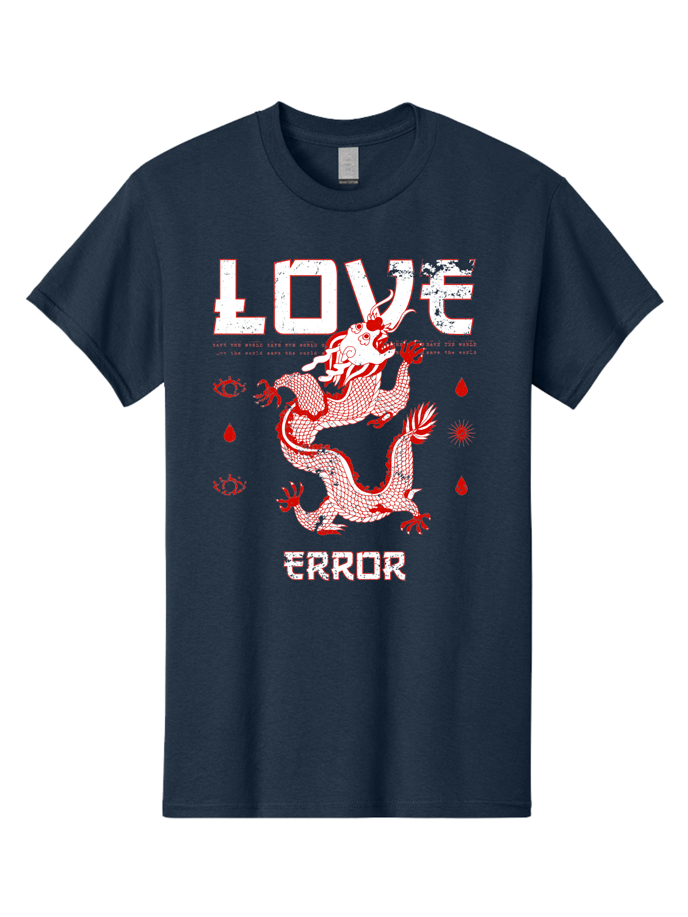 Love Error Men'S Graphic Tee, 100% Cotton, Comfortable Casual Summer Wear, Machine Washable, Dragon Graphic, Love Error Message, Red Dragon Illustration, Bold Typography, Abstract Shapes, Symbolic Art, Emotional Expression, Edgy Design Aae466