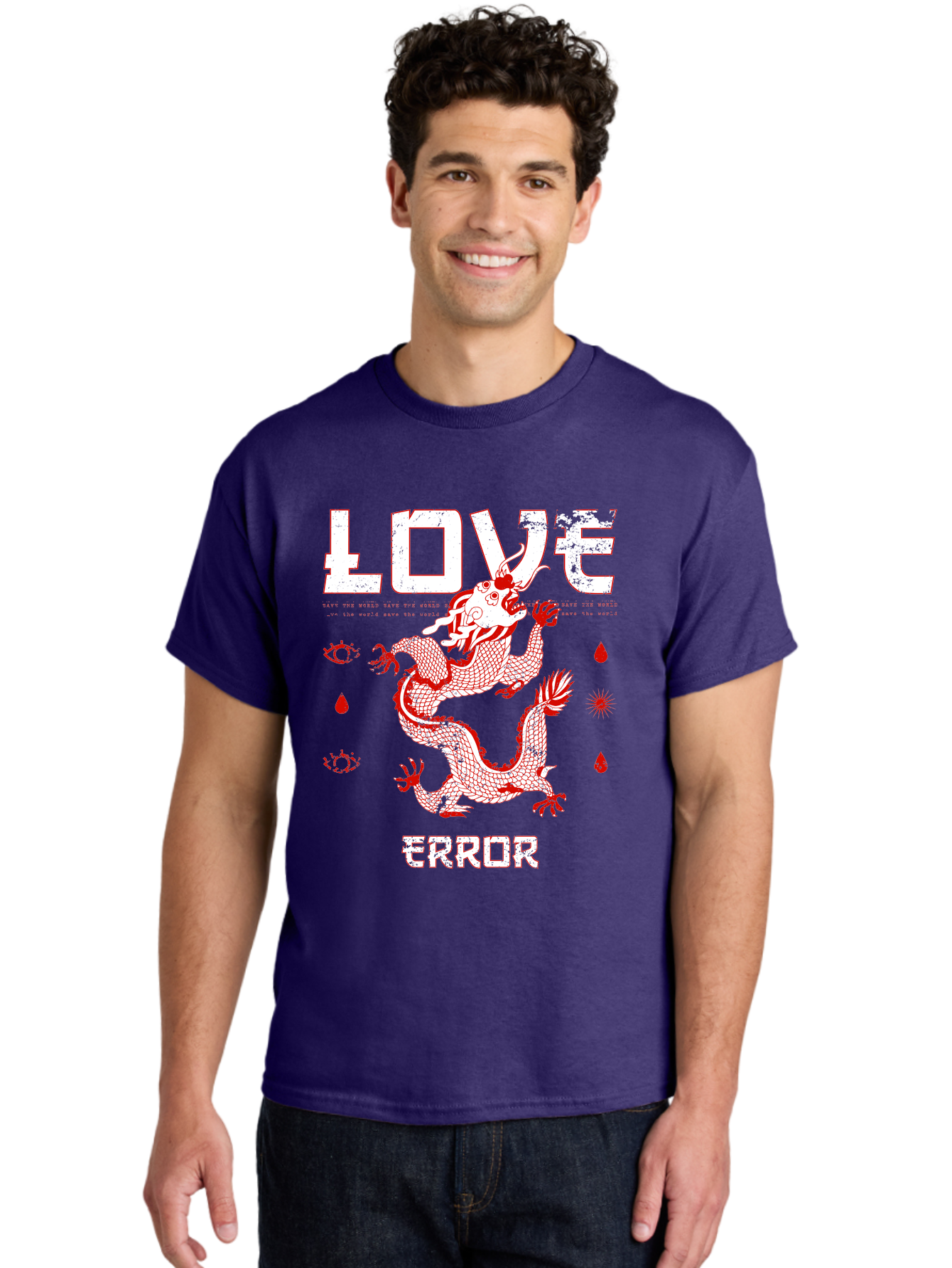 Love Error Men'S Graphic Tee, 100% Cotton, Comfortable Casual Summer Wear, Machine Washable, Dragon Graphic, Love Error Message, Red Dragon Illustration, Bold Typography, Abstract Shapes, Symbolic Art, Emotional Expression, Edgy Design Aae466