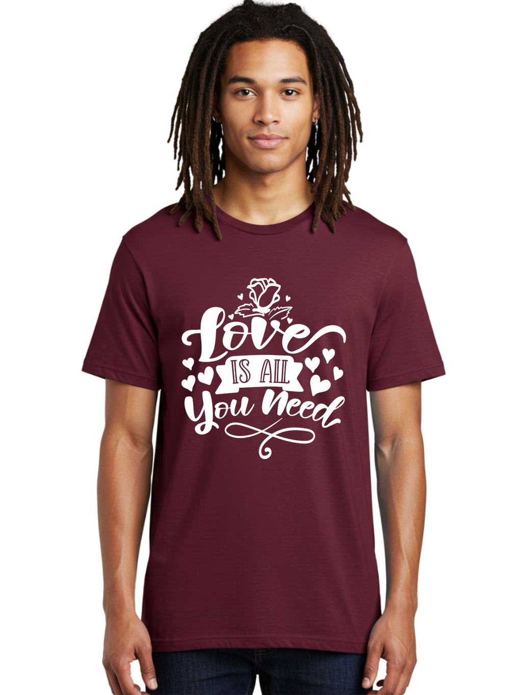 Love Is All You Need White Men'S Graphic Tee, 100% Cotton, Comfortable Casual Summer Wear, Machine Washable, Love Quote, Inspirational Quote, Motivational Quote, Typography, Hearts, Roses, Love Is All You Need, Inspirational Message, Aae468