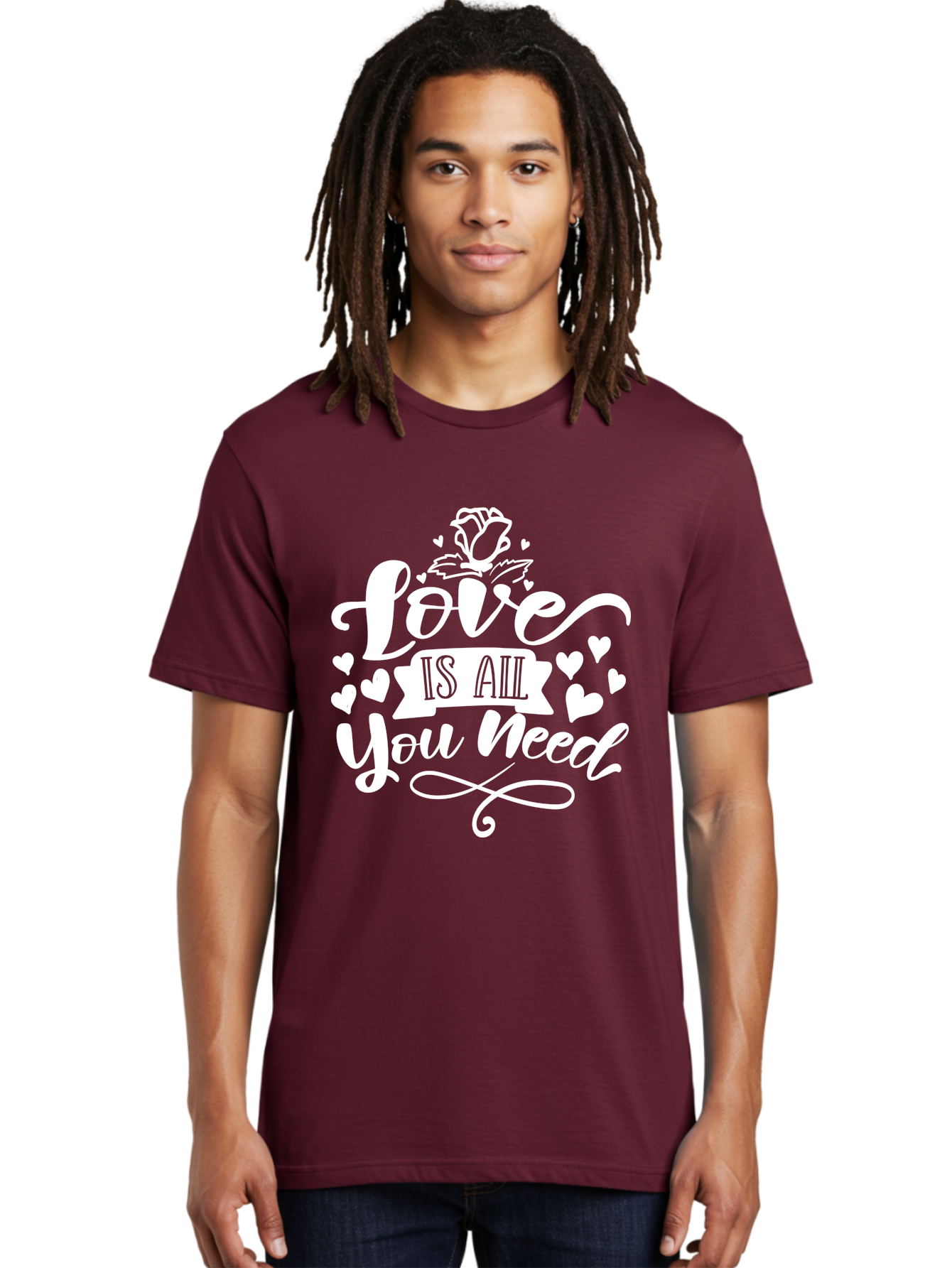 Love Is All You Need White Men'S Graphic Tee, 100% Cotton, Comfortable Casual Summer Wear, Machine Washable, Love Quote, Inspirational Quote, Motivational Quote, Typography, Hearts, Roses, Love Is All You Need, Inspirational Message, Aae468