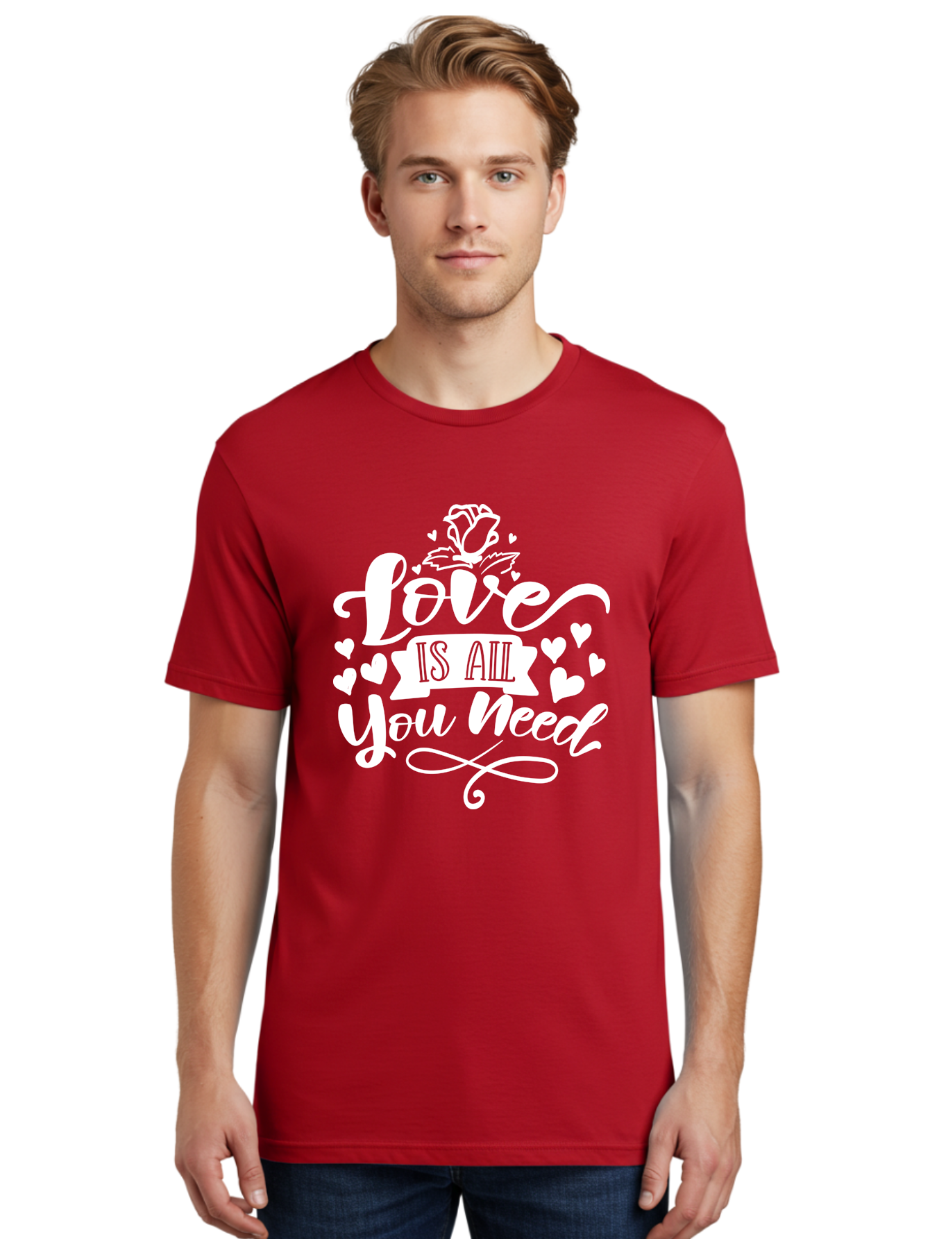 Love Is All You Need White Men'S Graphic Tee, 100% Cotton, Comfortable Casual Summer Wear, Machine Washable, Love Quote, Inspirational Quote, Motivational Quote, Typography, Hearts, Roses, Love Is All You Need, Inspirational Message, Aae468
