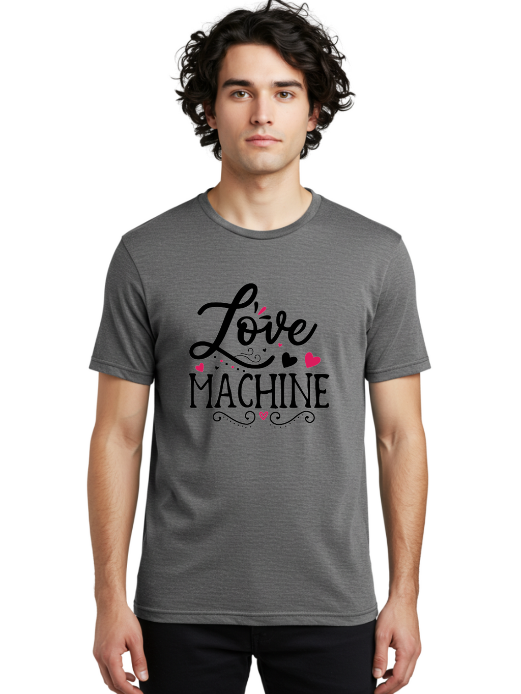 Love Machine Men'S Graphic Tee, 100% Cotton, Comfortable Casual Summer Wear, Machine Washable, Love Machine, Heart Decorations, Sweetheart Design, Lovely Typography, Heartwarming Message, Cute Graphics, Lovely Illustration, Valentines Day Gift Aae471
