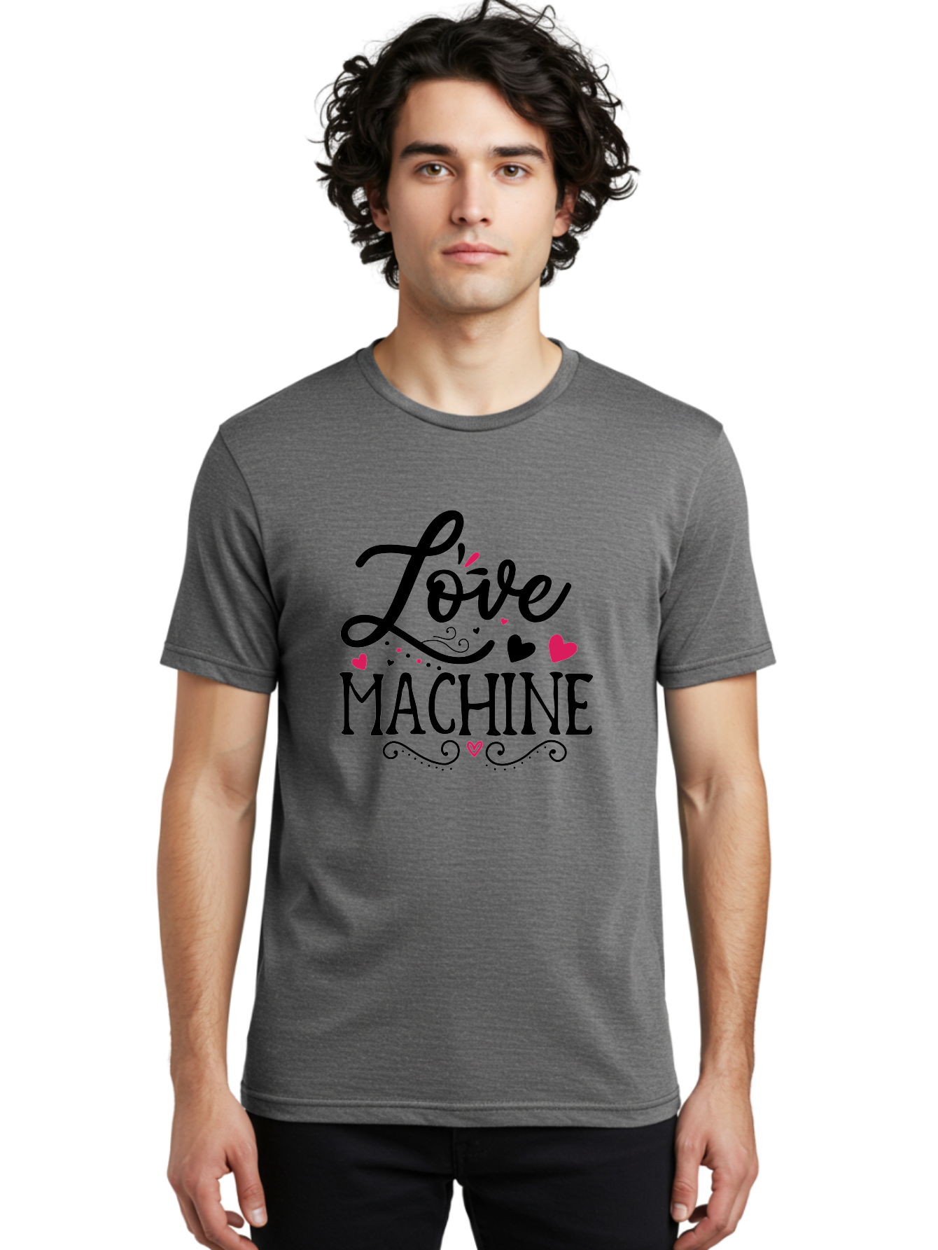 Love Machine Men'S Graphic Tee, 100% Cotton, Comfortable Casual Summer Wear, Machine Washable, Love Machine, Heart Decorations, Sweetheart Design, Lovely Typography, Heartwarming Message, Cute Graphics, Lovely Illustration, Valentines Day Gift Aae471