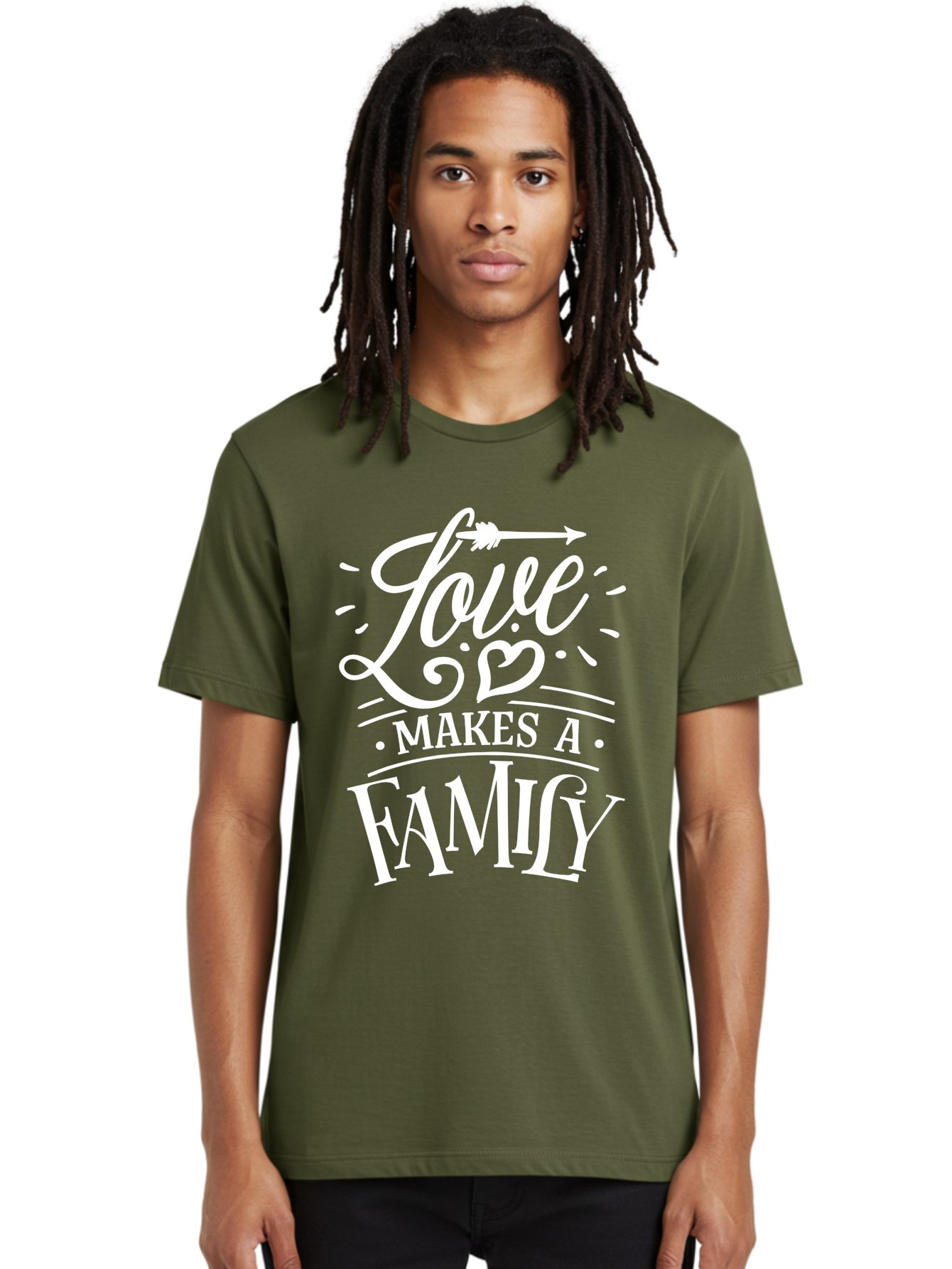 Love Makes A Family - White Men'S Graphic Tee, 100% Cotton, Comfortable Casual Summer Wear, Machine Washable, Love Makes Family, Family Love, Heartwarming Quote, Inspirational Quote, Family Bonding, Love Is Everything, Typography Art, Aae472