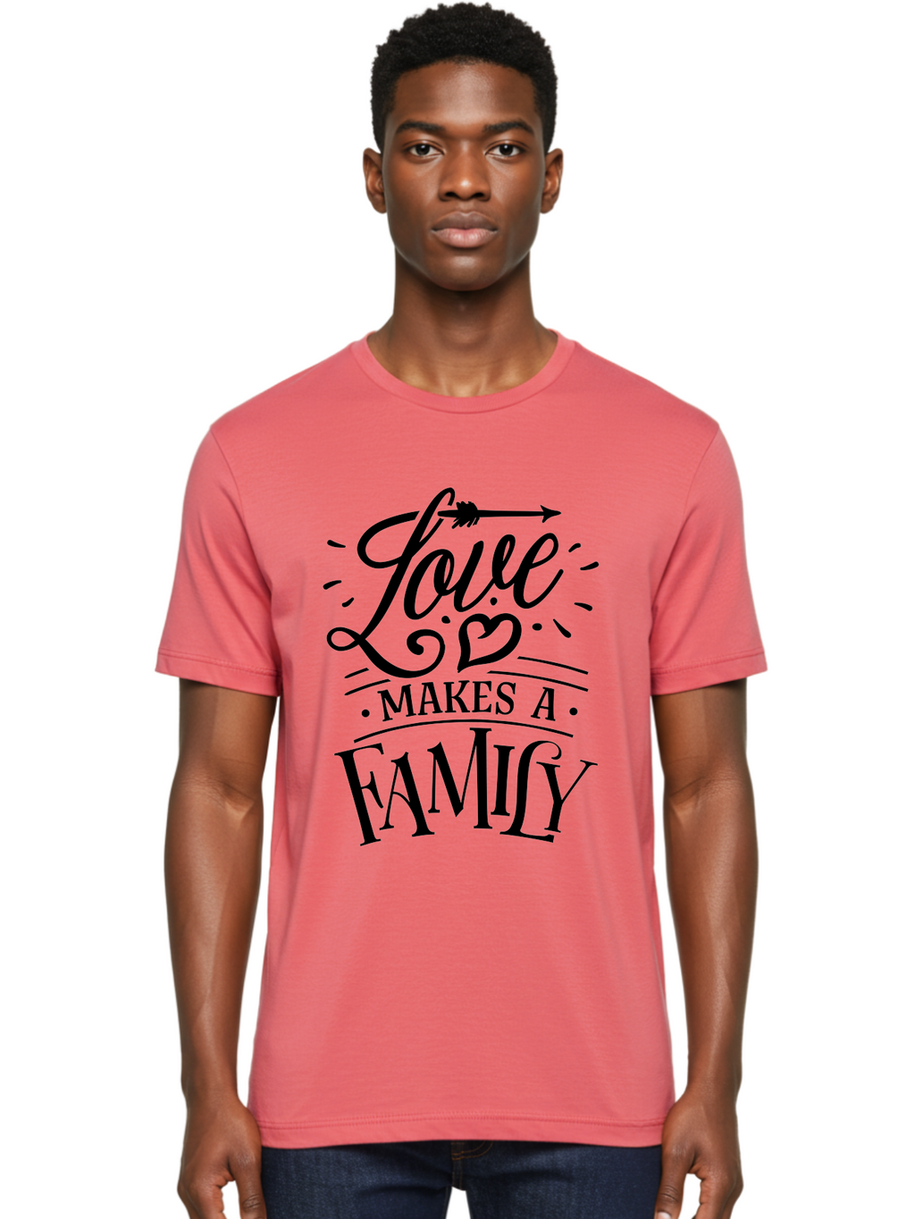 Love Makes A Family Men'S Graphic Tee, 100% Cotton, Comfortable Casual Summer Wear, Machine Washable, Love Makes Family, Family Love Quotes, Inspirational Quotes, Love Quotes, Family Bonding, Valentines Day Gifts, Heartwarming Messages, Aae473