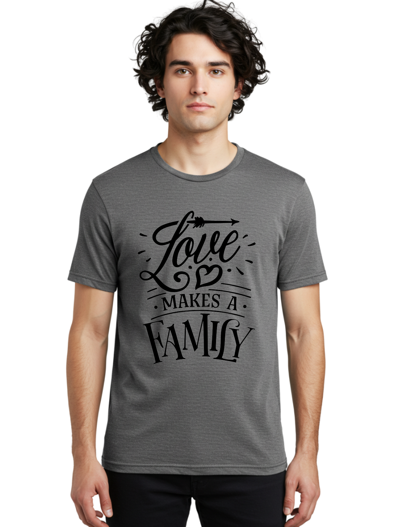 Love Makes A Family Men'S Graphic Tee, 100% Cotton, Comfortable Casual Summer Wear, Machine Washable, Love Makes Family, Family Love Quotes, Inspirational Quotes, Love Quotes, Family Bonding, Valentines Day Gifts, Heartwarming Messages, Aae473