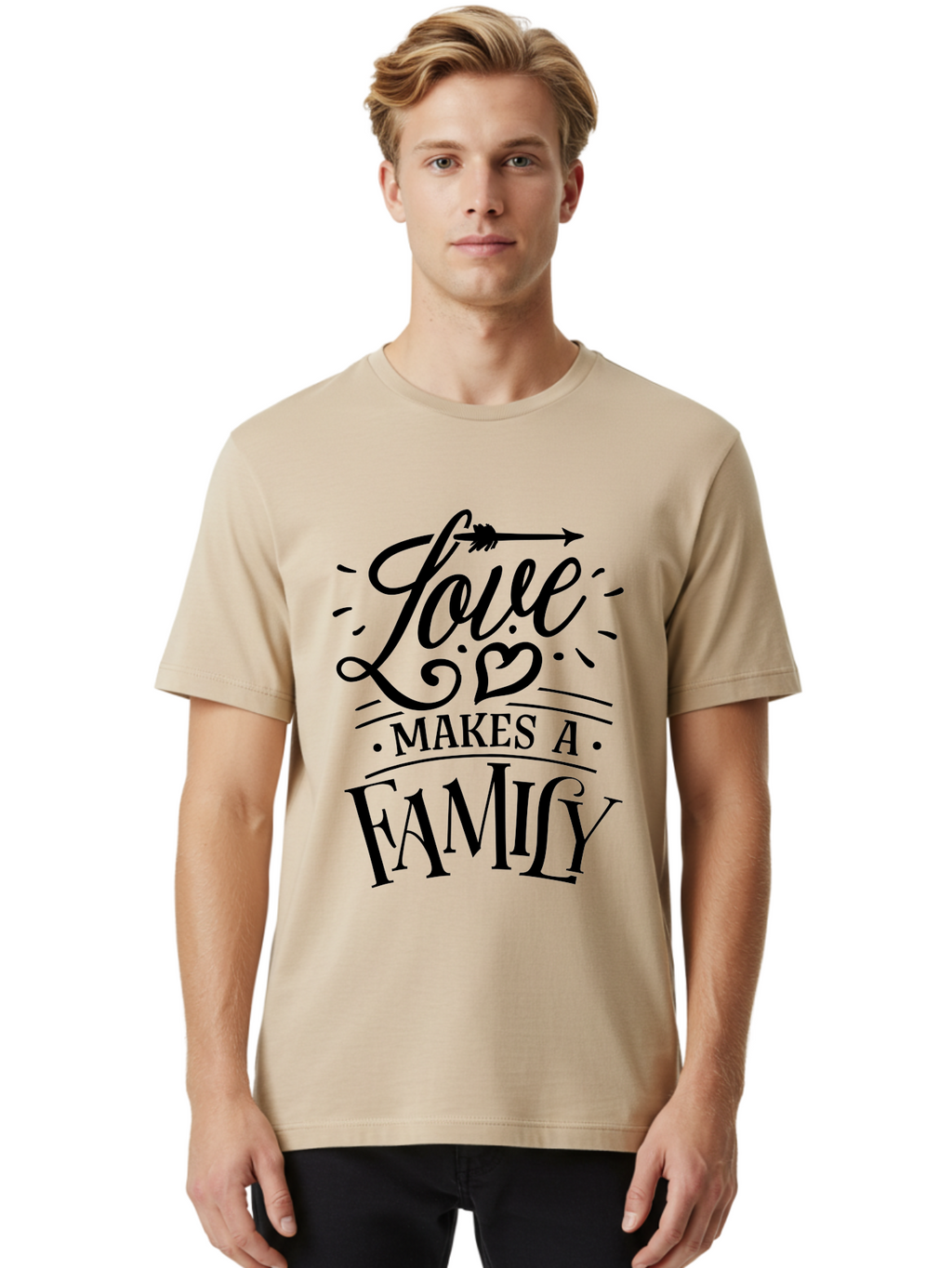 Love Makes A Family Men'S Graphic Tee, 100% Cotton, Comfortable Casual Summer Wear, Machine Washable, Love Makes Family, Family Love Quotes, Inspirational Quotes, Love Quotes, Family Bonding, Valentines Day Gifts, Heartwarming Messages, Aae473