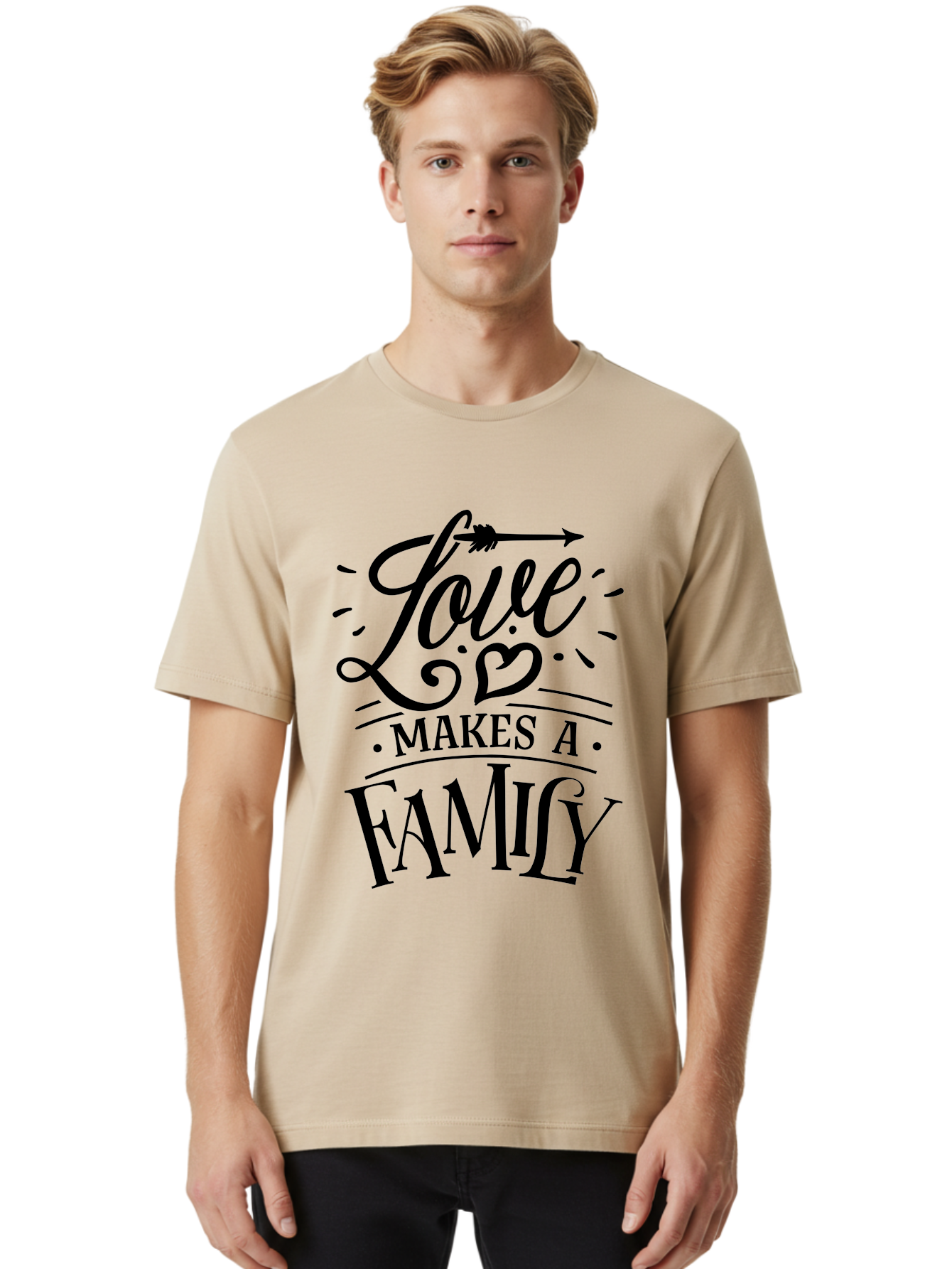 Love Makes A Family Men'S Graphic Tee, 100% Cotton, Comfortable Casual Summer Wear, Machine Washable, Love Makes Family, Family Love Quotes, Inspirational Quotes, Love Quotes, Family Bonding, Valentines Day Gifts, Heartwarming Messages, Aae473