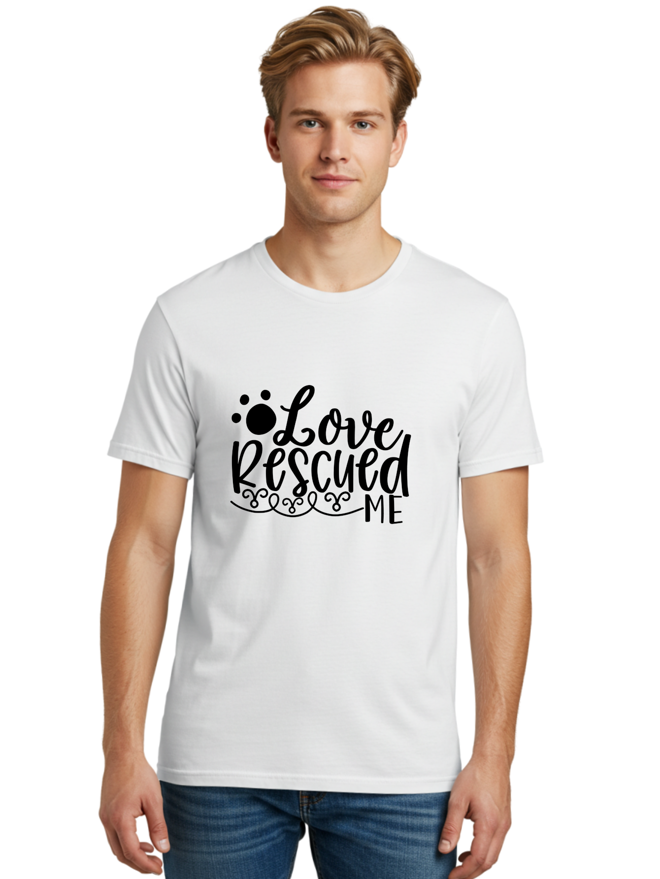Love Rescued Me Men'S Graphic Tee, 100% Cotton, Comfortable Casual Summer Wear, Machine Washable, Love Rescued Me, Pet Rescue, Dog Lover, Animal Shelter, Adopt Don'T Shop, Pet Adoption, Rescue Dog, Furry Friend Aae474