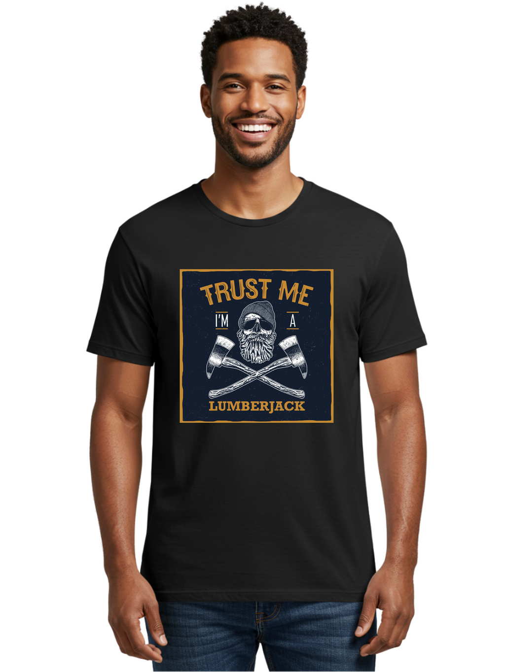 Lumberjack Skull 1 Men'S Graphic Tee, 100% Cotton, Comfortable Casual Summer Wear, Machine Washable, Lumberjack Graphic, Bearded Skull, Crossed Axes, Forest Worker, Woodcutter Symbol, Rustic Design, Vintage Style, Logging Industry Aae478