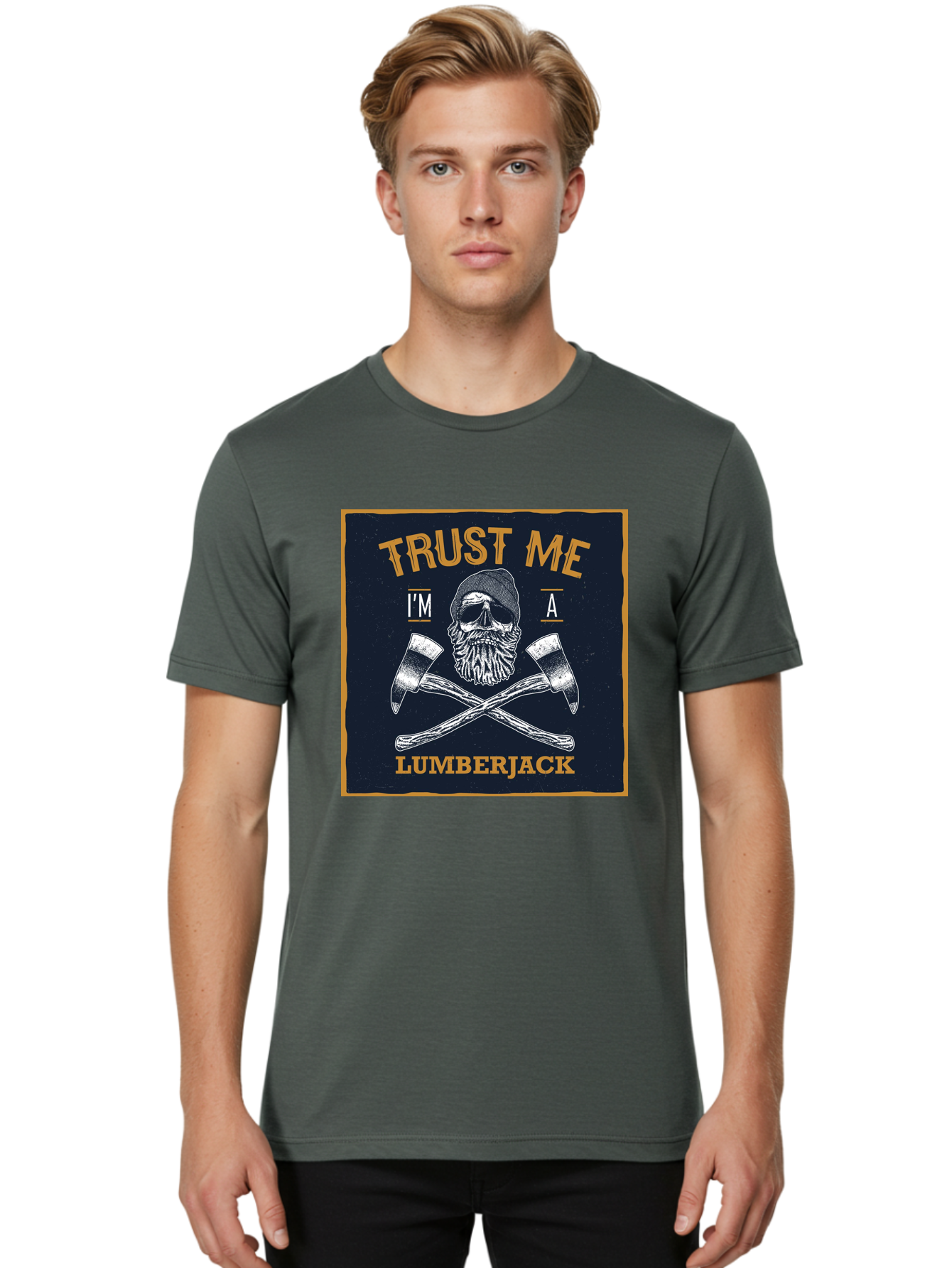Lumberjack Skull 1 Men'S Graphic Tee, 100% Cotton, Comfortable Casual Summer Wear, Machine Washable, Lumberjack Graphic, Bearded Skull, Crossed Axes, Forest Worker, Woodcutter Symbol, Rustic Design, Vintage Style, Logging Industry Aae478