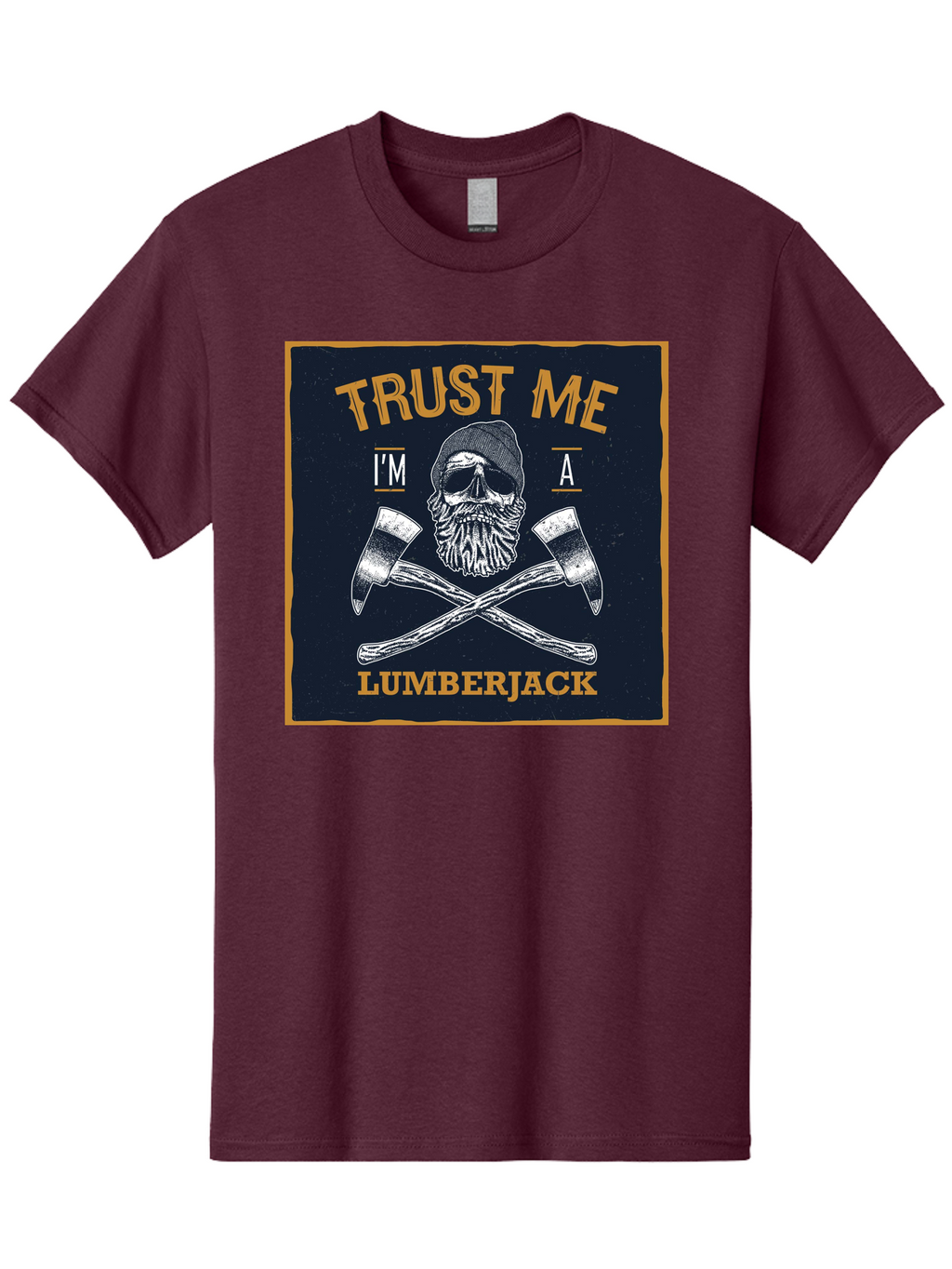 Lumberjack Skull 1 Men'S Graphic Tee, 100% Cotton, Comfortable Casual Summer Wear, Machine Washable, Lumberjack Graphic, Bearded Skull, Crossed Axes, Forest Worker, Woodcutter Symbol, Rustic Design, Vintage Style, Logging Industry Aae478