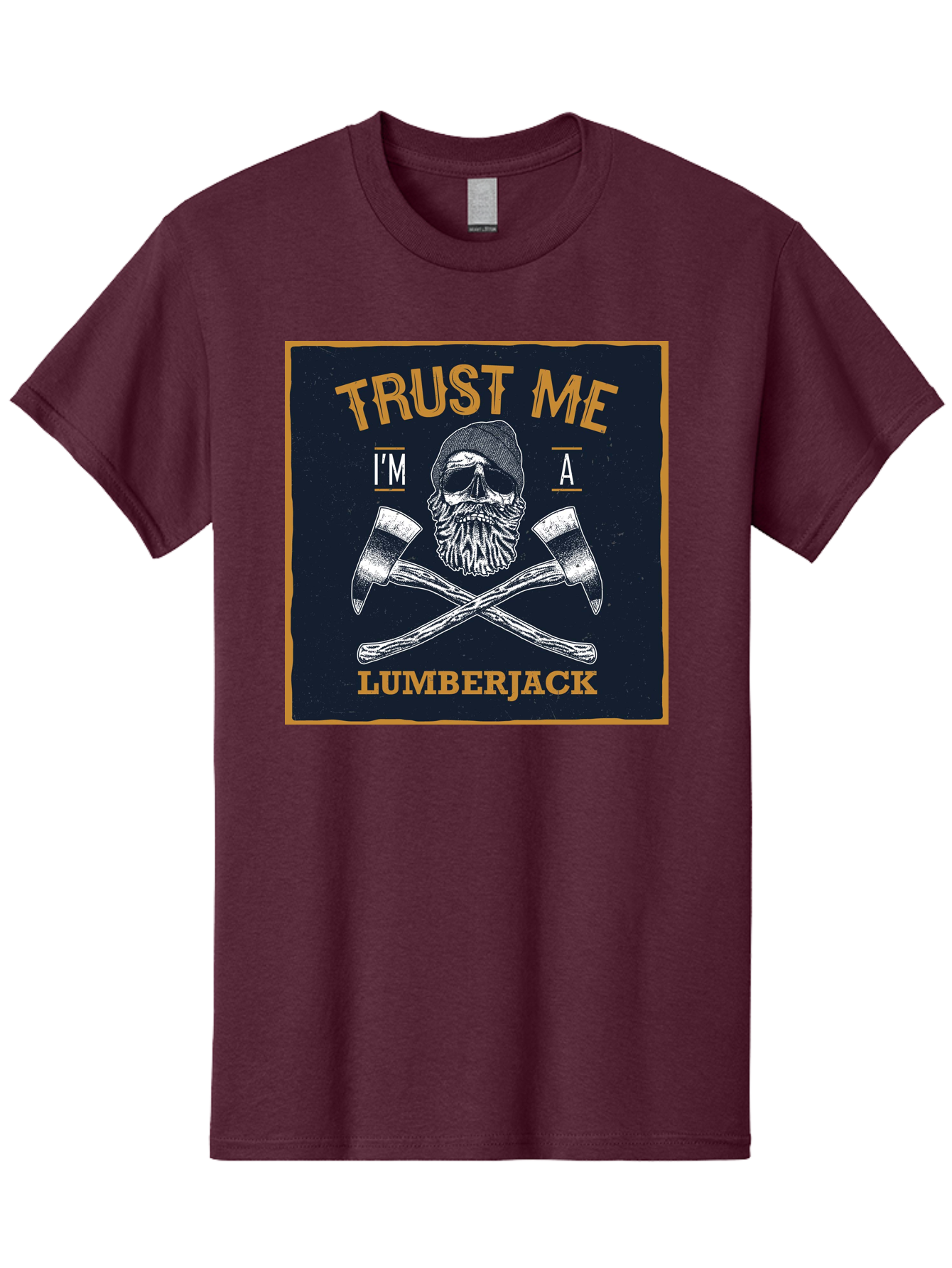 Lumberjack Skull 1 Men'S Graphic Tee, 100% Cotton, Comfortable Casual Summer Wear, Machine Washable, Lumberjack Graphic, Bearded Skull, Crossed Axes, Forest Worker, Woodcutter Symbol, Rustic Design, Vintage Style, Logging Industry Aae478