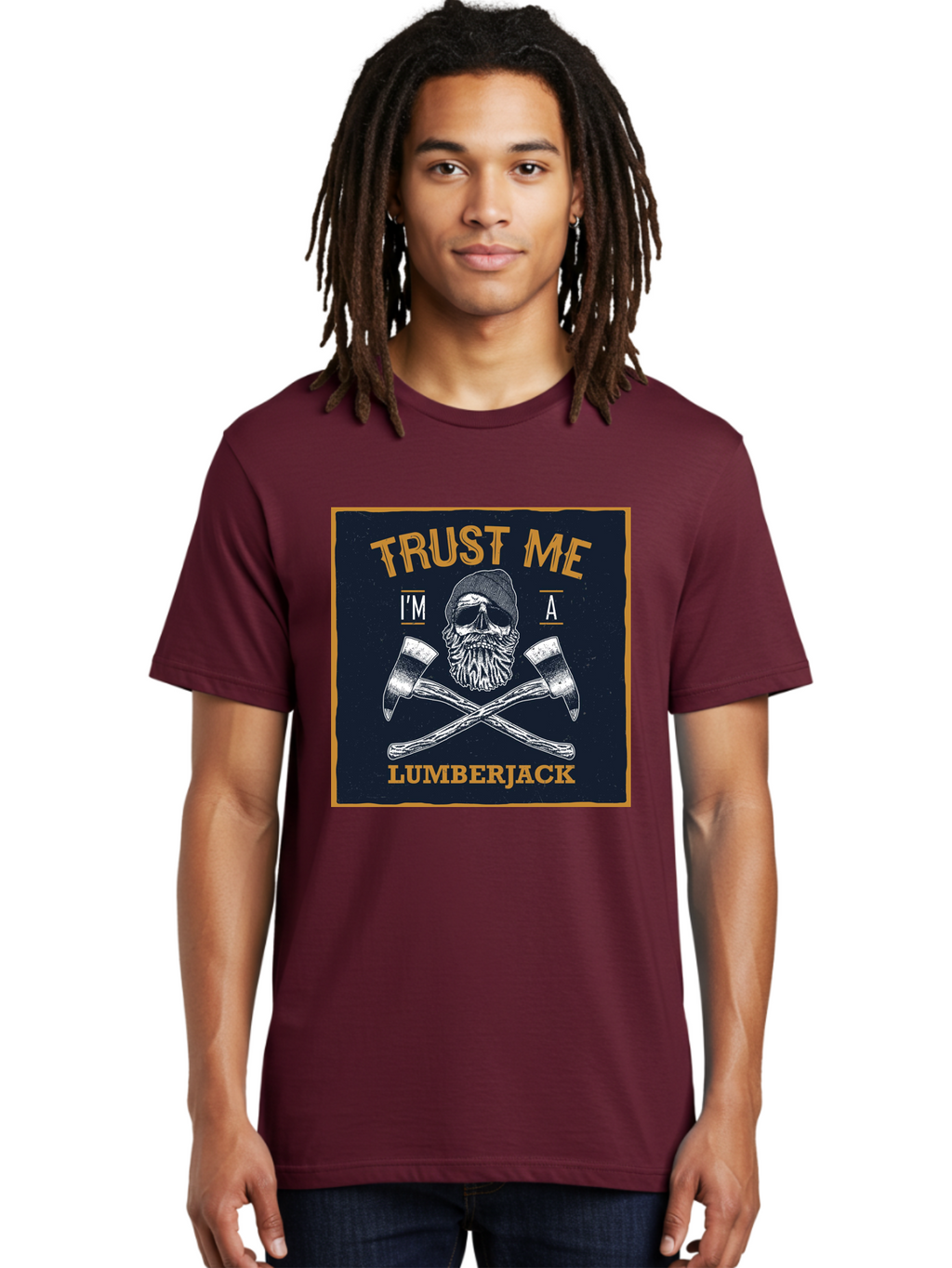 Lumberjack Skull 1 Men'S Graphic Tee, 100% Cotton, Comfortable Casual Summer Wear, Machine Washable, Lumberjack Graphic, Bearded Skull, Crossed Axes, Forest Worker, Woodcutter Symbol, Rustic Design, Vintage Style, Logging Industry Aae478