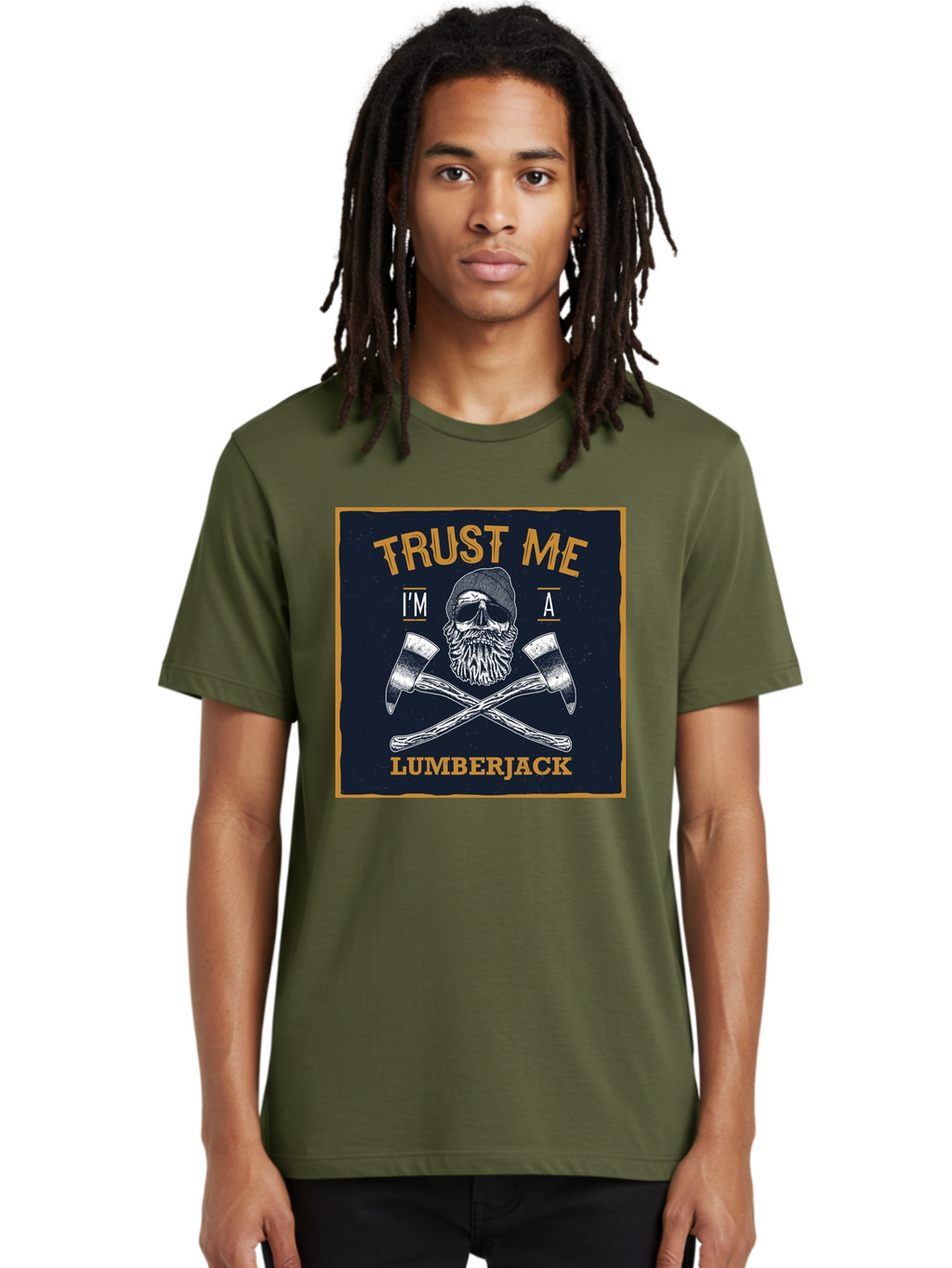 Lumberjack Skull 1 Men'S Graphic Tee, 100% Cotton, Comfortable Casual Summer Wear, Machine Washable, Lumberjack Graphic, Bearded Skull, Crossed Axes, Forest Worker, Woodcutter Symbol, Rustic Design, Vintage Style, Logging Industry Aae478