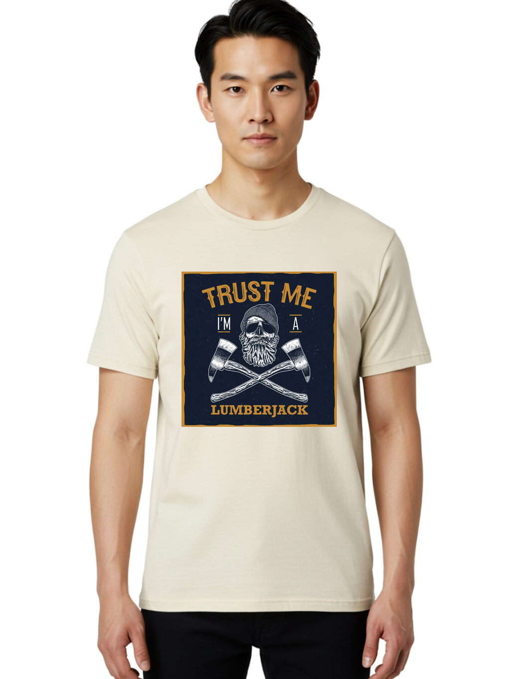 Lumberjack Skull 1 Men'S Graphic Tee, 100% Cotton, Comfortable Casual Summer Wear, Machine Washable, Lumberjack Graphic, Bearded Skull, Crossed Axes, Forest Worker, Woodcutter Symbol, Rustic Design, Vintage Style, Logging Industry Aae478