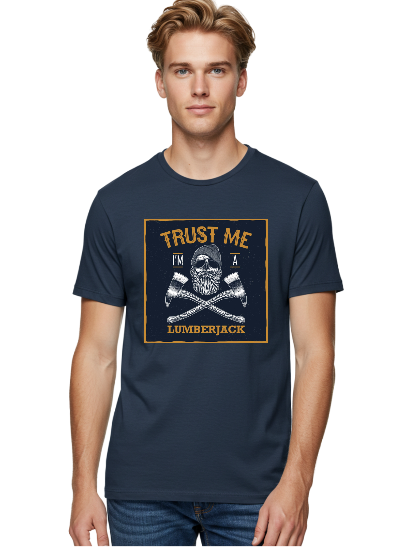 Lumberjack Skull 1 Men'S Graphic Tee, 100% Cotton, Comfortable Casual Summer Wear, Machine Washable, Lumberjack Graphic, Bearded Skull, Crossed Axes, Forest Worker, Woodcutter Symbol, Rustic Design, Vintage Style, Logging Industry Aae478