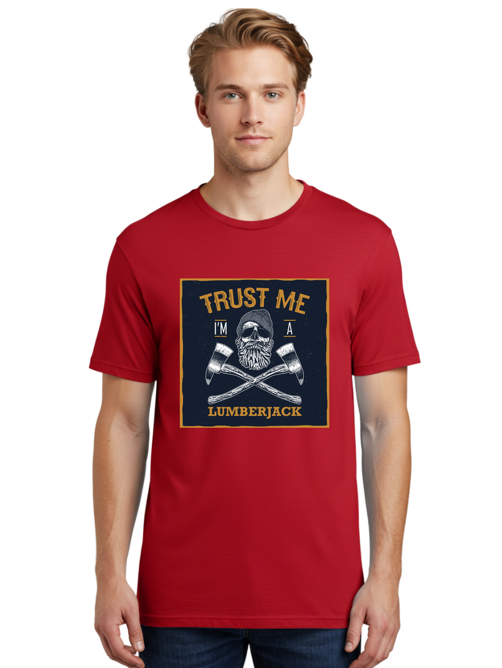 Lumberjack Skull 1 Men'S Graphic Tee, 100% Cotton, Comfortable Casual Summer Wear, Machine Washable, Lumberjack Graphic, Bearded Skull, Crossed Axes, Forest Worker, Woodcutter Symbol, Rustic Design, Vintage Style, Logging Industry Aae478