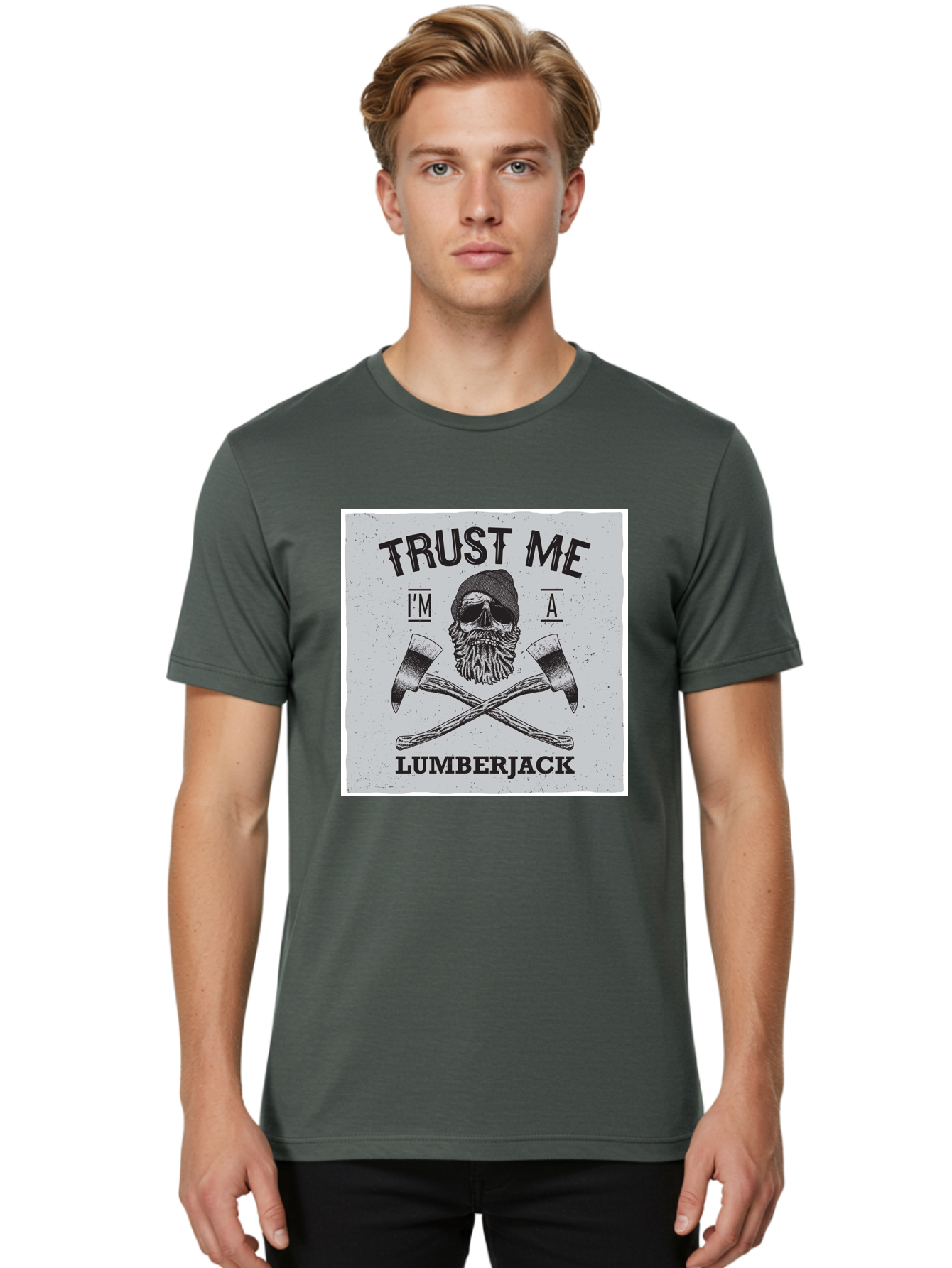 Lumberjack Skull 2 Men'S Graphic Tee, 100% Cotton, Comfortable Casual Summer Wear, Machine Washable, Skull With Beard, Lumberjack Illustration, Crossed Axes, Vintage Graphics, Dark Art, Skull Art, Axe Illustration, Timber Industry, Aae479