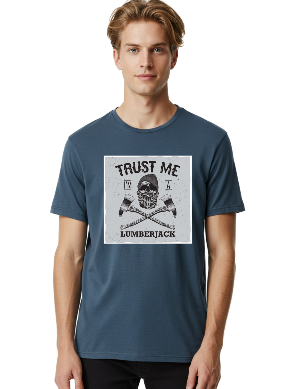 Lumberjack Skull 2 Men'S Graphic Tee, 100% Cotton, Comfortable Casual Summer Wear, Machine Washable, Skull With Beard, Lumberjack Illustration, Crossed Axes, Vintage Graphics, Dark Art, Skull Art, Axe Illustration, Timber Industry, Aae479