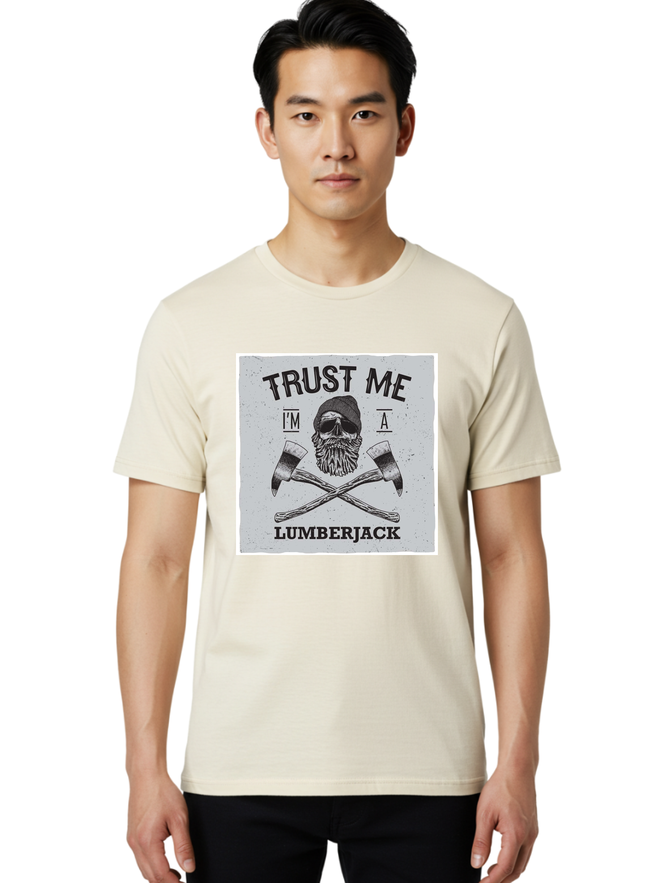 Lumberjack Skull 2 Men'S Graphic Tee, 100% Cotton, Comfortable Casual Summer Wear, Machine Washable, Skull With Beard, Lumberjack Illustration, Crossed Axes, Vintage Graphics, Dark Art, Skull Art, Axe Illustration, Timber Industry, Aae479