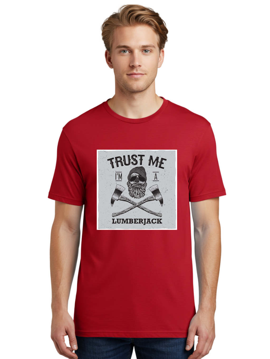 Lumberjack Skull 2 Men'S Graphic Tee, 100% Cotton, Comfortable Casual Summer Wear, Machine Washable, Skull With Beard, Lumberjack Illustration, Crossed Axes, Vintage Graphics, Dark Art, Skull Art, Axe Illustration, Timber Industry, Aae479