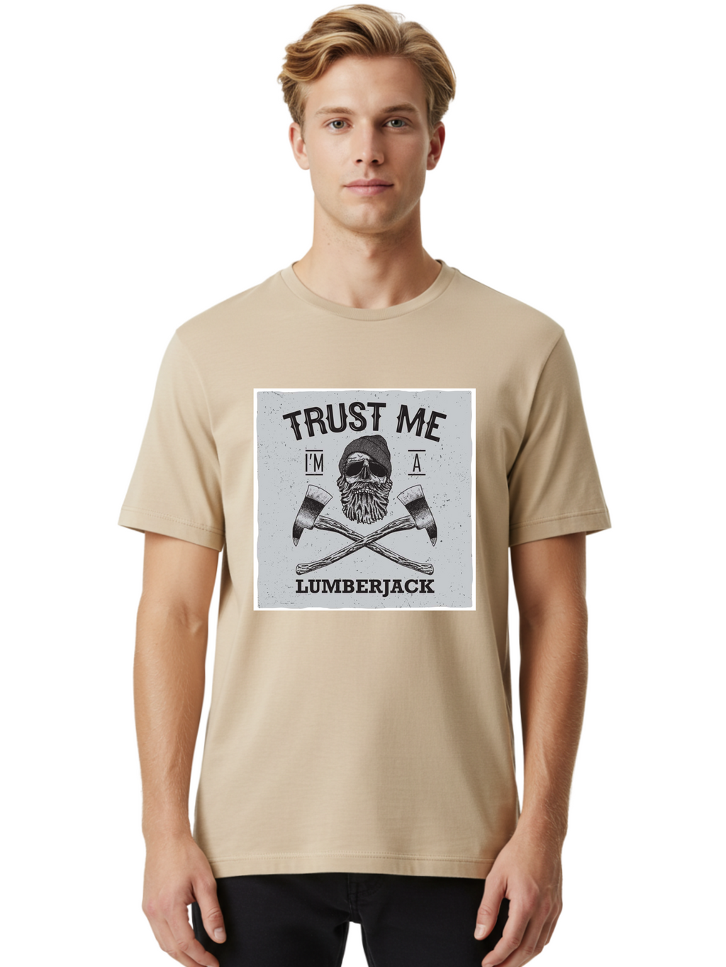Lumberjack Skull 2 Men'S Graphic Tee, 100% Cotton, Comfortable Casual Summer Wear, Machine Washable, Skull With Beard, Lumberjack Illustration, Crossed Axes, Vintage Graphics, Dark Art, Skull Art, Axe Illustration, Timber Industry, Aae479