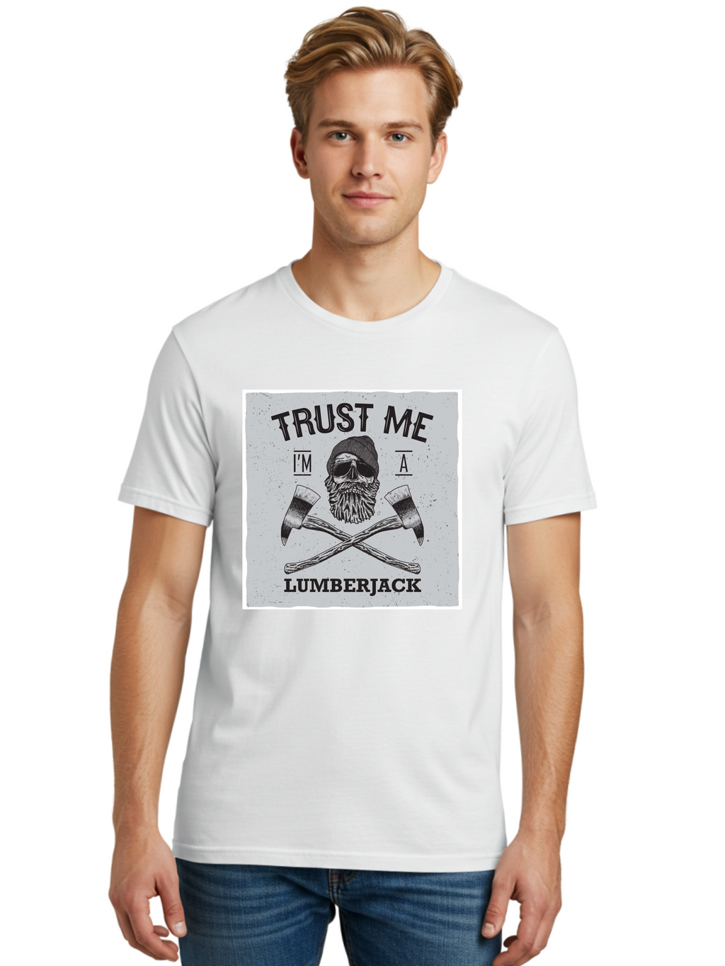 Lumberjack Skull 2 Men'S Graphic Tee, 100% Cotton, Comfortable Casual Summer Wear, Machine Washable, Skull With Beard, Lumberjack Illustration, Crossed Axes, Vintage Graphics, Dark Art, Skull Art, Axe Illustration, Timber Industry, Aae479
