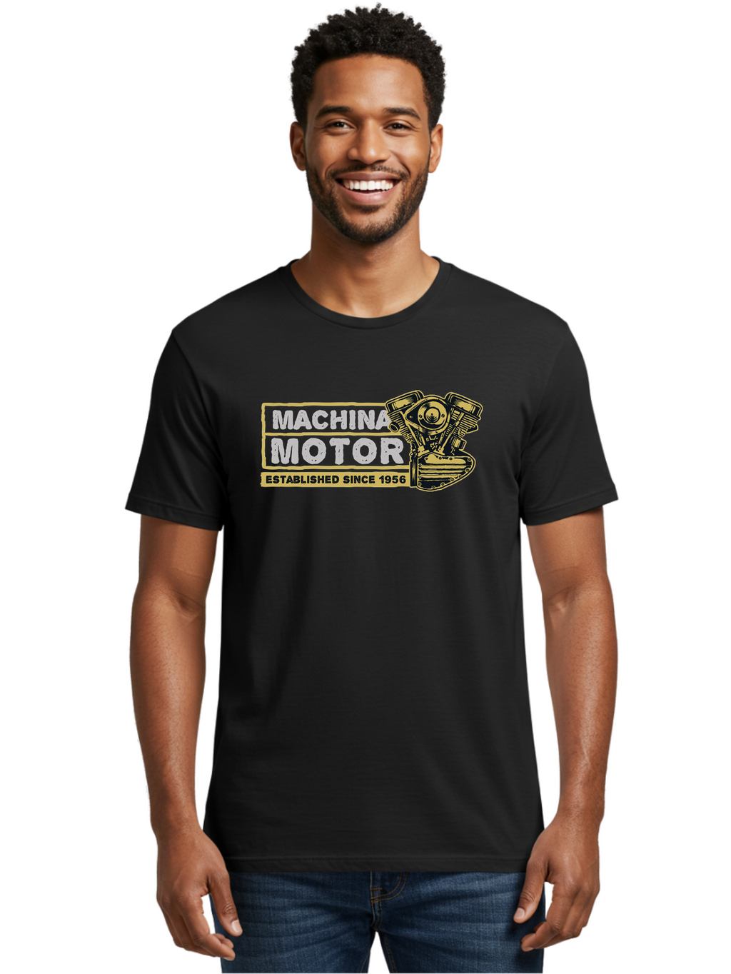 Machina Motor Men'S Graphic Tee, 100% Cotton, Comfortable Casual Summer Wear, Machine Washable, Vintage Engine, Motor Machinery, Classic Automobile Parts, Established Since 1956, Motor Vehicle Engine, Mechanical Components, Vintage Car Parts, Aae483