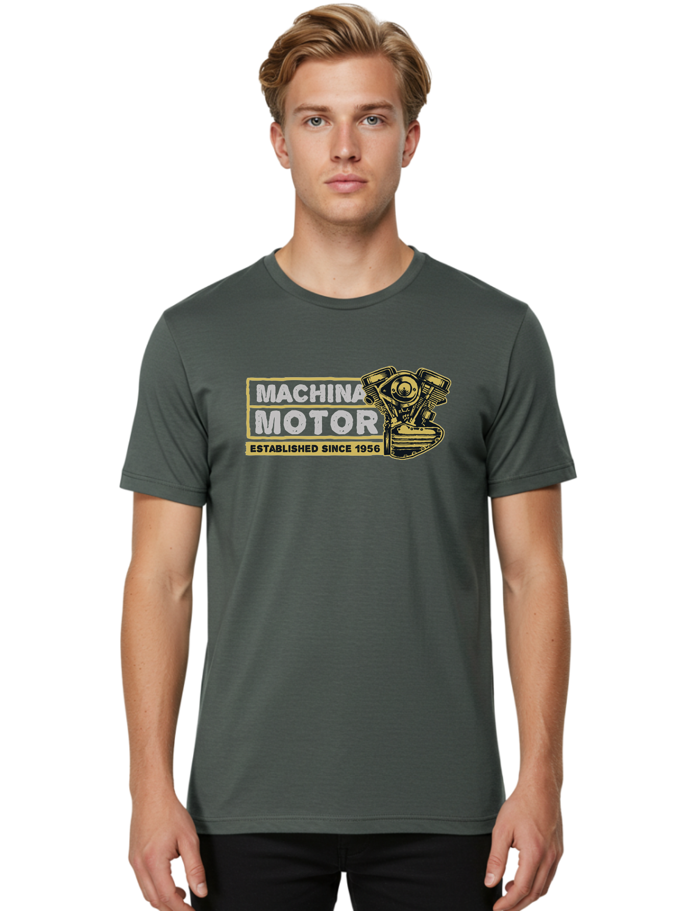 Machina Motor Men'S Graphic Tee, 100% Cotton, Comfortable Casual Summer Wear, Machine Washable, Vintage Engine, Motor Machinery, Classic Automobile Parts, Established Since 1956, Motor Vehicle Engine, Mechanical Components, Vintage Car Parts, Aae483
