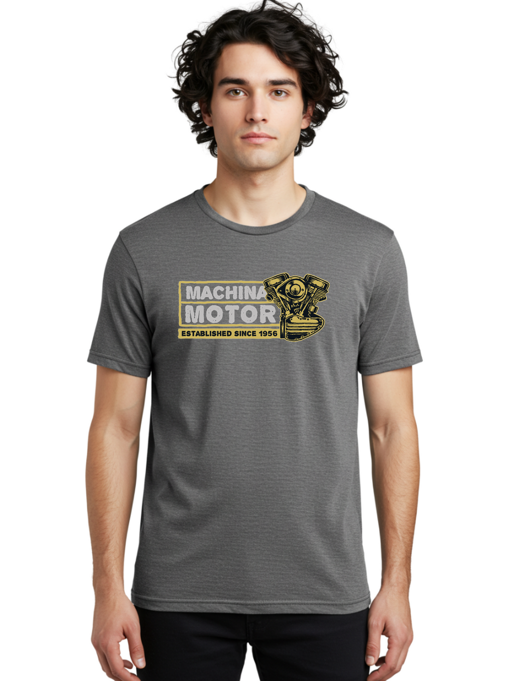 Machina Motor Men'S Graphic Tee, 100% Cotton, Comfortable Casual Summer Wear, Machine Washable, Vintage Engine, Motor Machinery, Classic Automobile Parts, Established Since 1956, Motor Vehicle Engine, Mechanical Components, Vintage Car Parts, Aae483