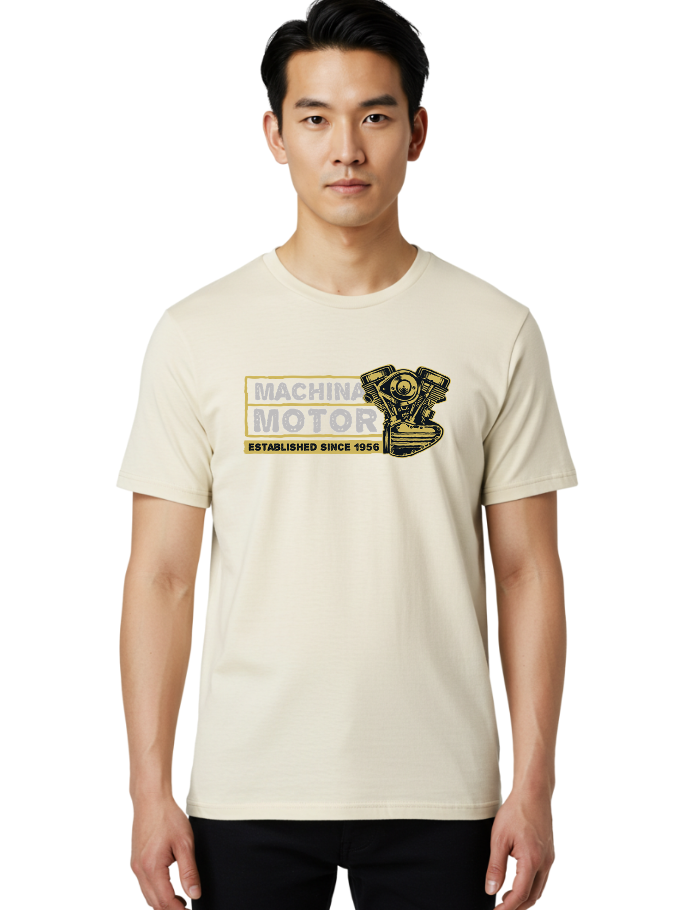 Machina Motor Men'S Graphic Tee, 100% Cotton, Comfortable Casual Summer Wear, Machine Washable, Vintage Engine, Motor Machinery, Classic Automobile Parts, Established Since 1956, Motor Vehicle Engine, Mechanical Components, Vintage Car Parts, Aae483