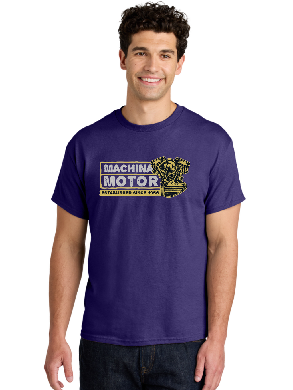 Machina Motor Men'S Graphic Tee, 100% Cotton, Comfortable Casual Summer Wear, Machine Washable, Vintage Engine, Motor Machinery, Classic Automobile Parts, Established Since 1956, Motor Vehicle Engine, Mechanical Components, Vintage Car Parts, Aae483
