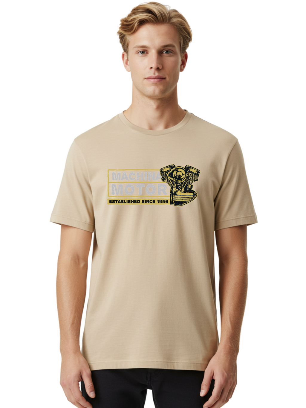 Machina Motor Men'S Graphic Tee, 100% Cotton, Comfortable Casual Summer Wear, Machine Washable, Vintage Engine, Motor Machinery, Classic Automobile Parts, Established Since 1956, Motor Vehicle Engine, Mechanical Components, Vintage Car Parts, Aae483