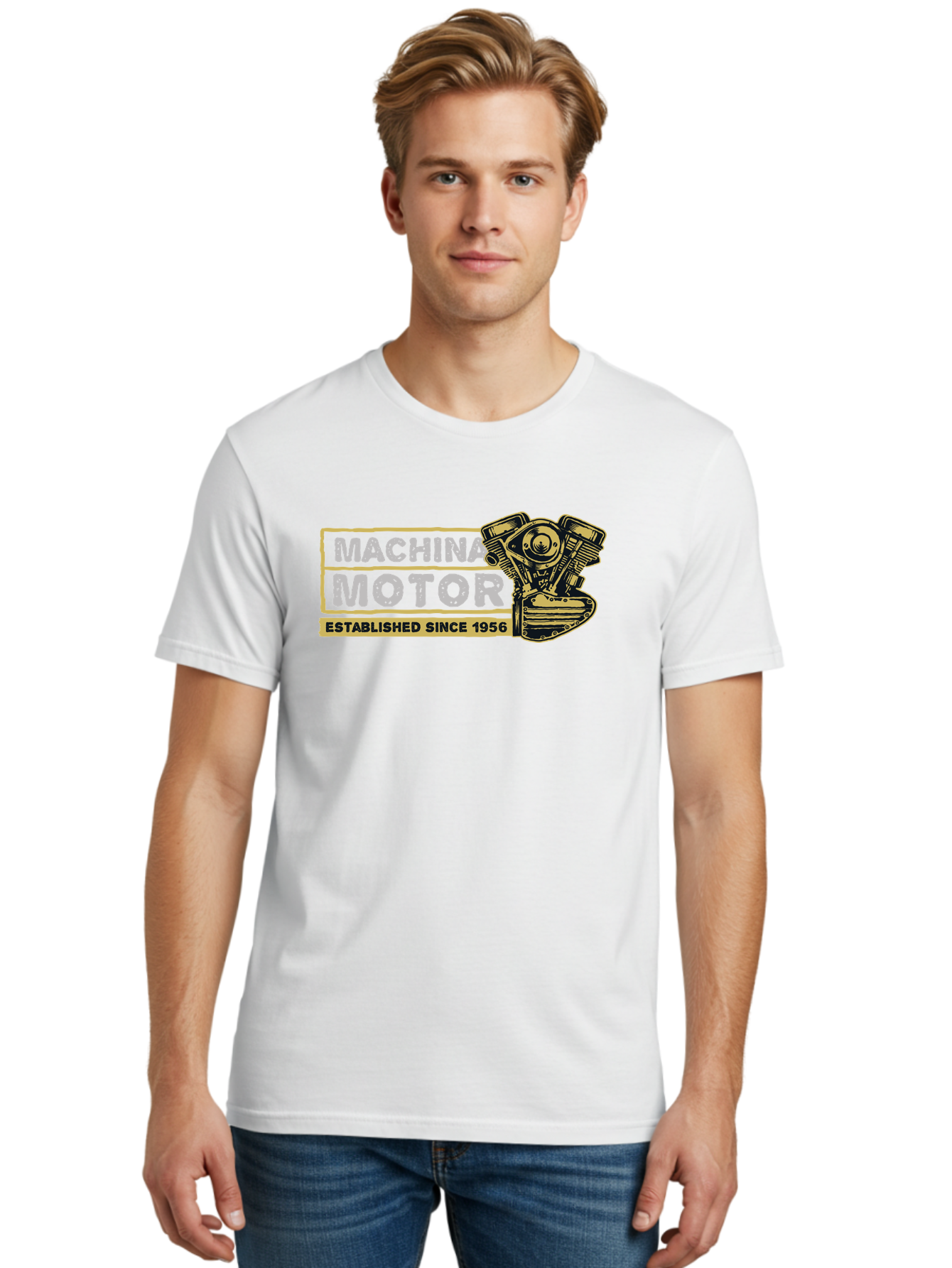 Machina Motor Men'S Graphic Tee, 100% Cotton, Comfortable Casual Summer Wear, Machine Washable, Vintage Engine, Motor Machinery, Classic Automobile Parts, Established Since 1956, Motor Vehicle Engine, Mechanical Components, Vintage Car Parts, Aae483