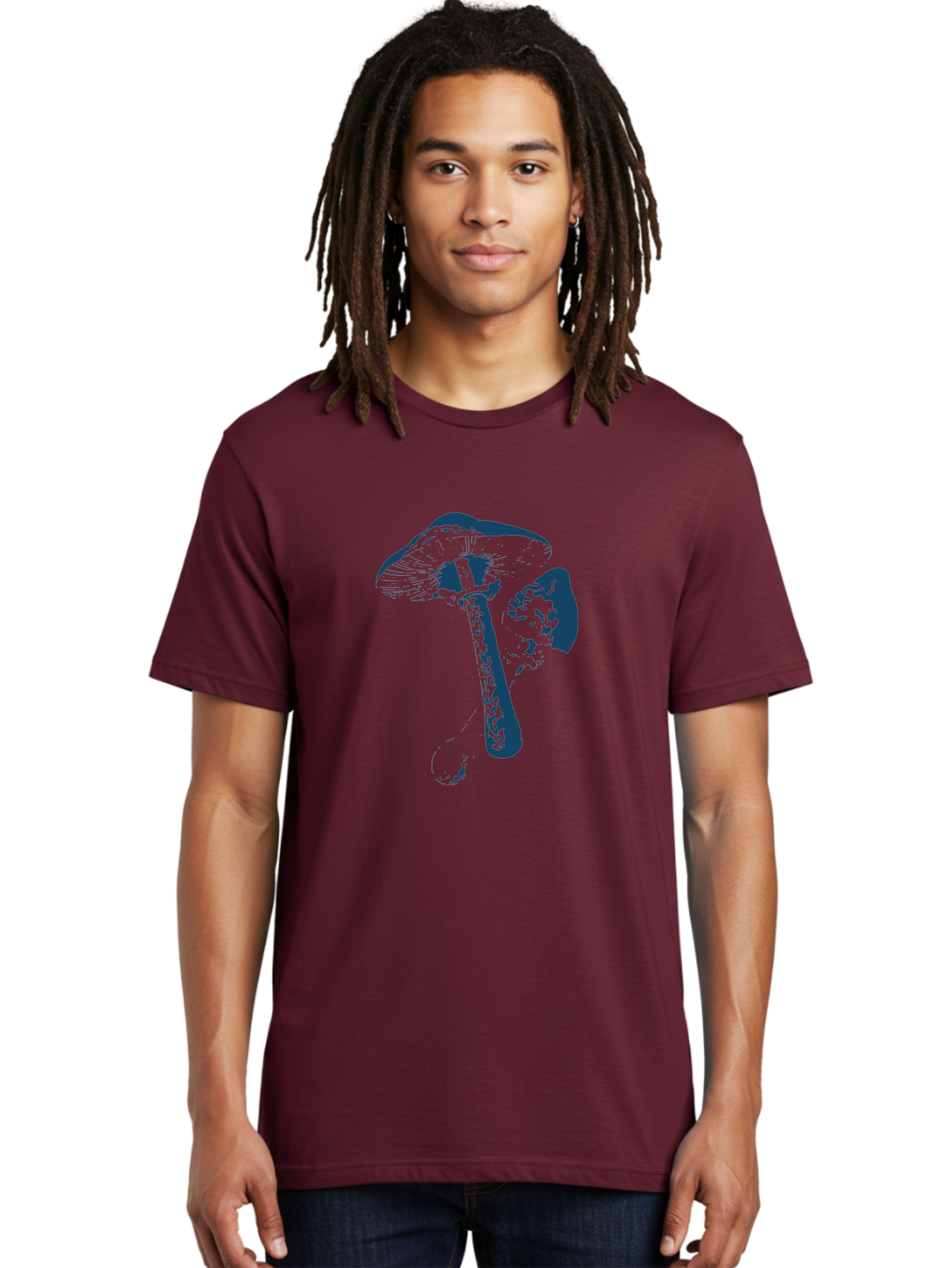 Magic Mushroom Art Men'S Graphic Tee, 100% Cotton, Comfortable Casual Summer Wear, Machine Washable, Mushroom Illustration, Dark Blue Fungi, Nature Artwork, Botanical Design, Whimsical Style, Mystic Vibes, Fungal Art, Psychedelic Visuals Aae484