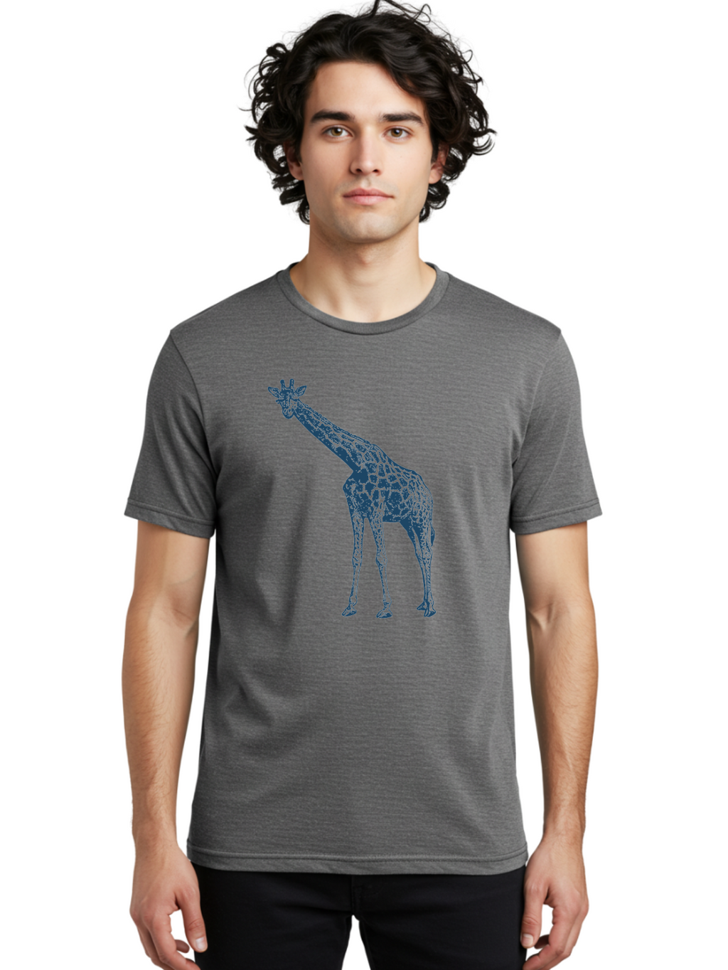 Majestic Giraffe Men'S Graphic Tee, 100% Cotton, Comfortable Casual Summer Wear, Machine Washable, Giraffe Illustration, Wild Animal, Spotted Fur, Tall Mammal, Wildlife Art, Pop Art Style, Blue And Green Graphic, Animal Design Aae485