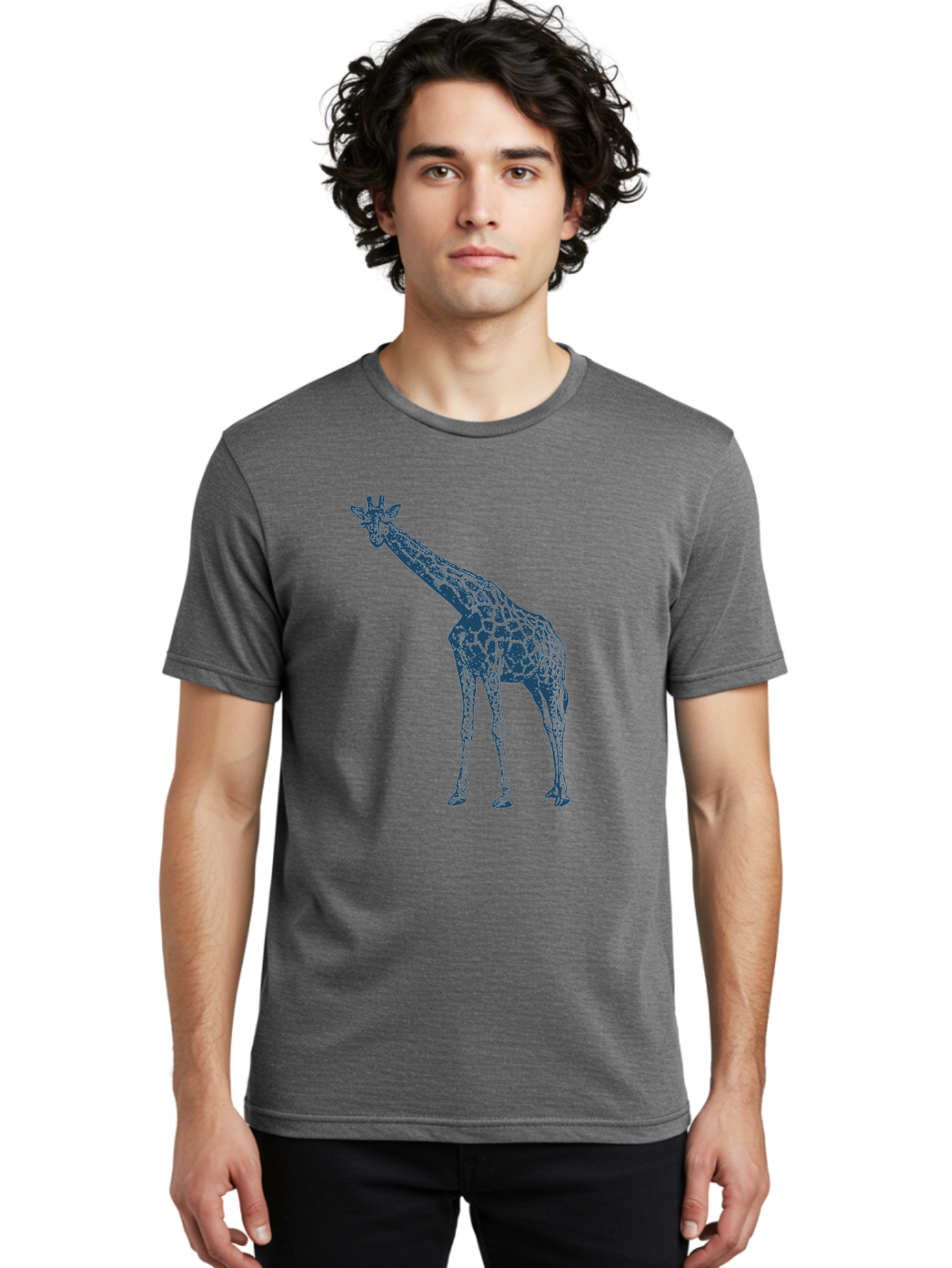 Majestic Giraffe Men'S Graphic Tee, 100% Cotton, Comfortable Casual Summer Wear, Machine Washable, Giraffe Illustration, Wild Animal, Spotted Fur, Tall Mammal, Wildlife Art, Pop Art Style, Blue And Green Graphic, Animal Design Aae485