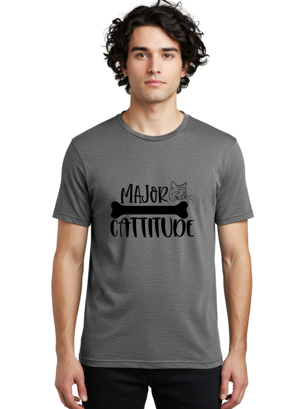 Major Cattitude Men'S Graphic Tee, 100% Cotton, Comfortable Casual Summer Wear, Machine Washable, Fun Cat Design, Cat Attitude, Cat Lover Gift, Funny Cat Quote, Cat Phrase, Dog Bone Illustration, Cat Face, Quirky Humor, Cat Personality Aae486