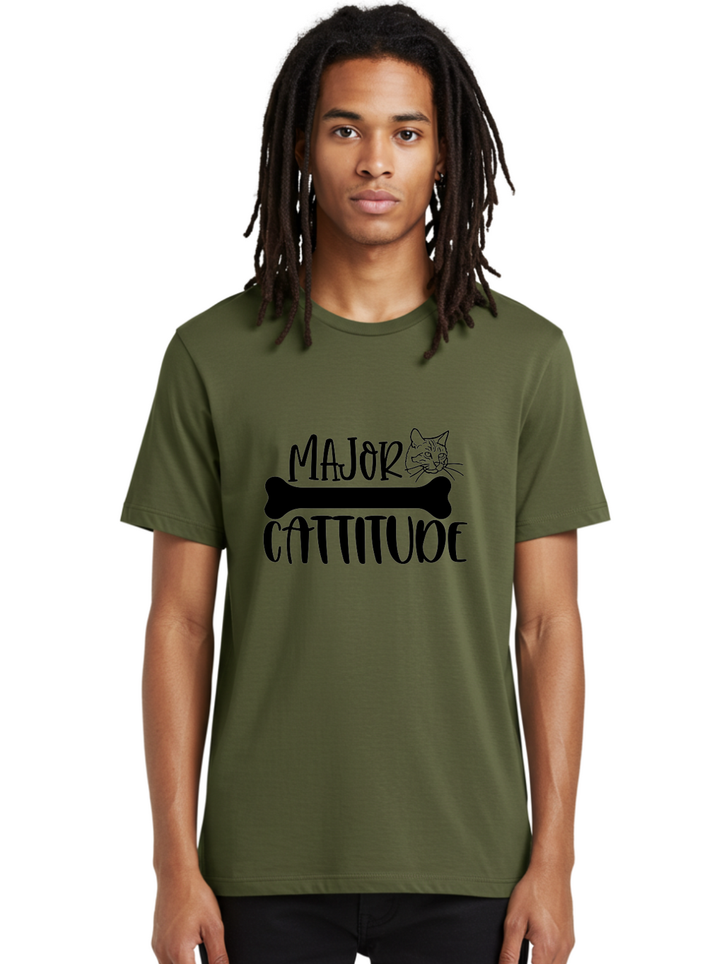 Major Cattitude Men'S Graphic Tee, 100% Cotton, Comfortable Casual Summer Wear, Machine Washable, Fun Cat Design, Cat Attitude, Cat Lover Gift, Funny Cat Quote, Cat Phrase, Dog Bone Illustration, Cat Face, Quirky Humor, Cat Personality Aae486