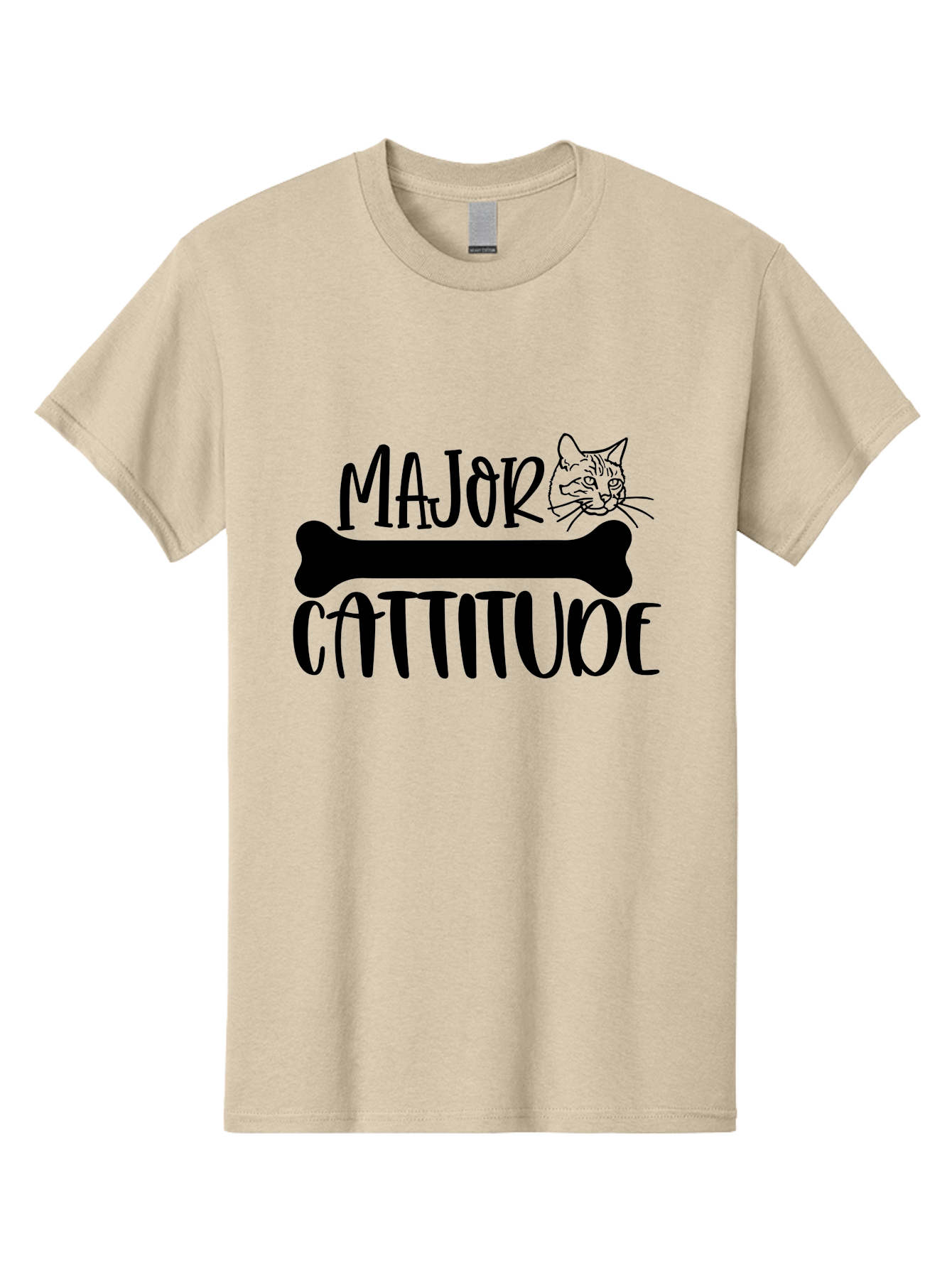 Major Cattitude Men'S Graphic Tee, 100% Cotton, Comfortable Casual Summer Wear, Machine Washable, Fun Cat Design, Cat Attitude, Cat Lover Gift, Funny Cat Quote, Cat Phrase, Dog Bone Illustration, Cat Face, Quirky Humor, Cat Personality Aae486