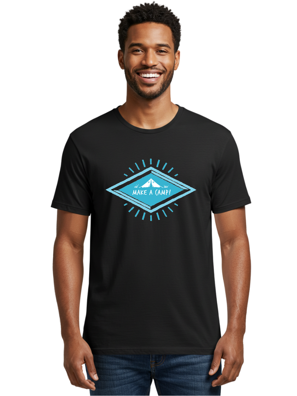Make A Camp Men'S Graphic Tee, 100% Cotton, Comfortable Casual Summer Wear, Machine Washable, Camping, Tent, Outdoor Adventure, Nature Escape, Make A Camp!, Camping Fun, Outdoor Activities, Adventure Travel, Camping Trip Aae487