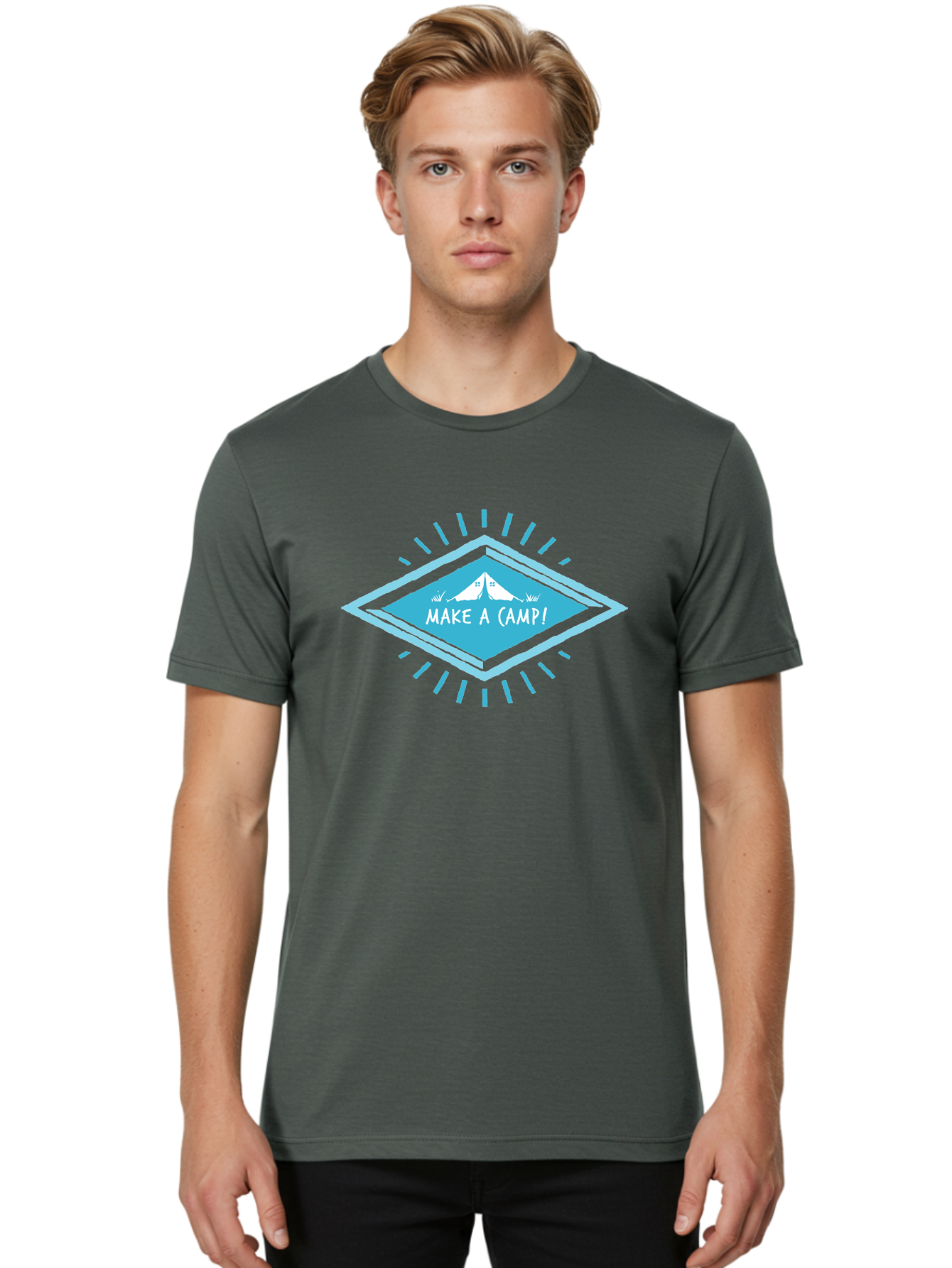 Make A Camp Men'S Graphic Tee, 100% Cotton, Comfortable Casual Summer Wear, Machine Washable, Camping, Tent, Outdoor Adventure, Nature Escape, Make A Camp!, Camping Fun, Outdoor Activities, Adventure Travel, Camping Trip Aae487